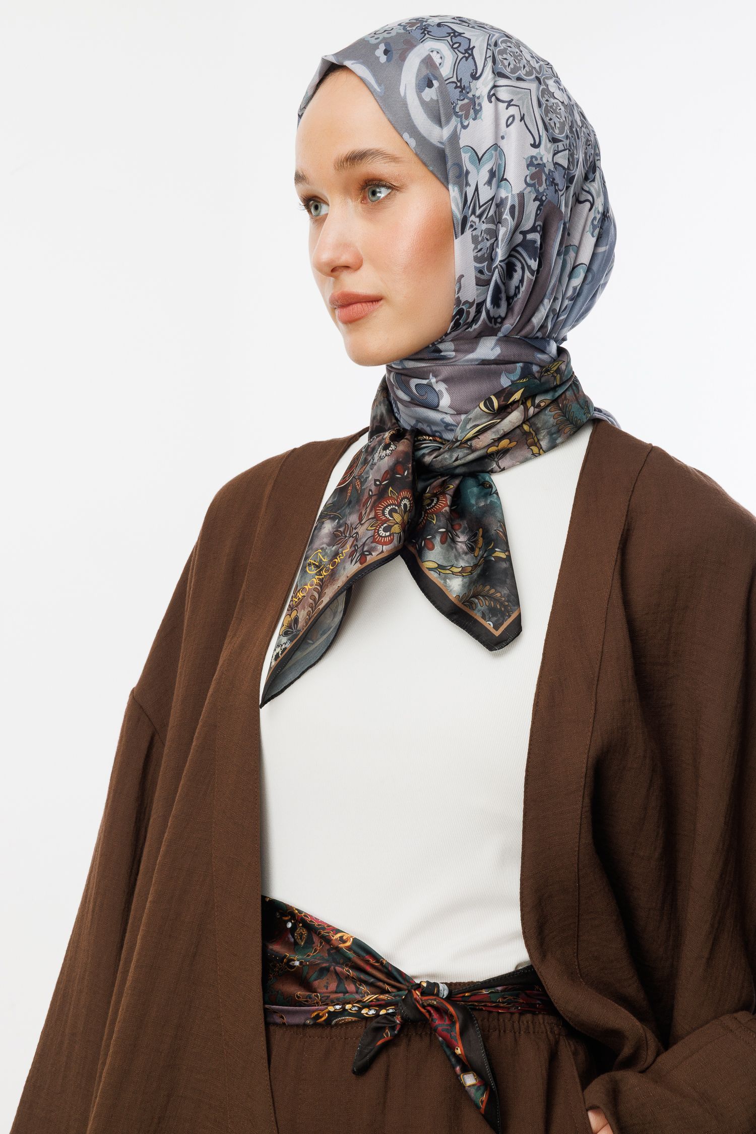 Gümüş Solhar Desen Pamuk Şal