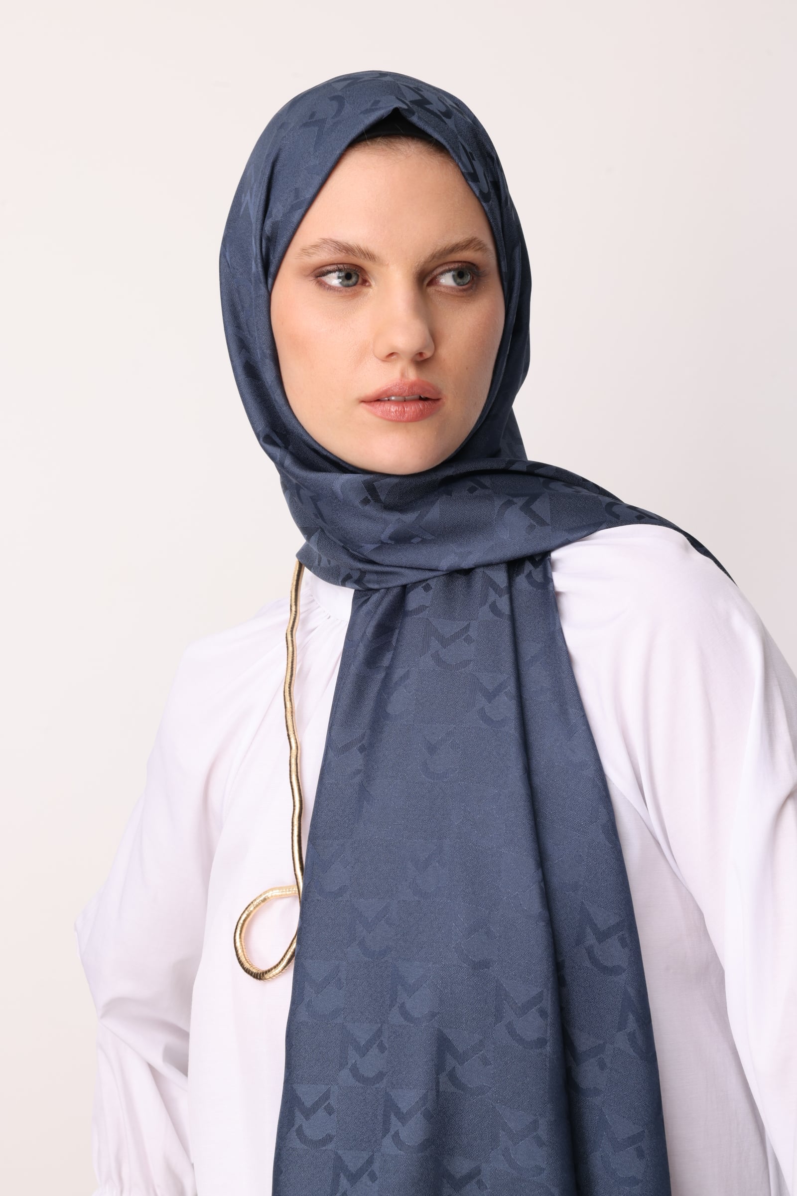 MC Pattern Jacquard Shawl - Midnight Blue