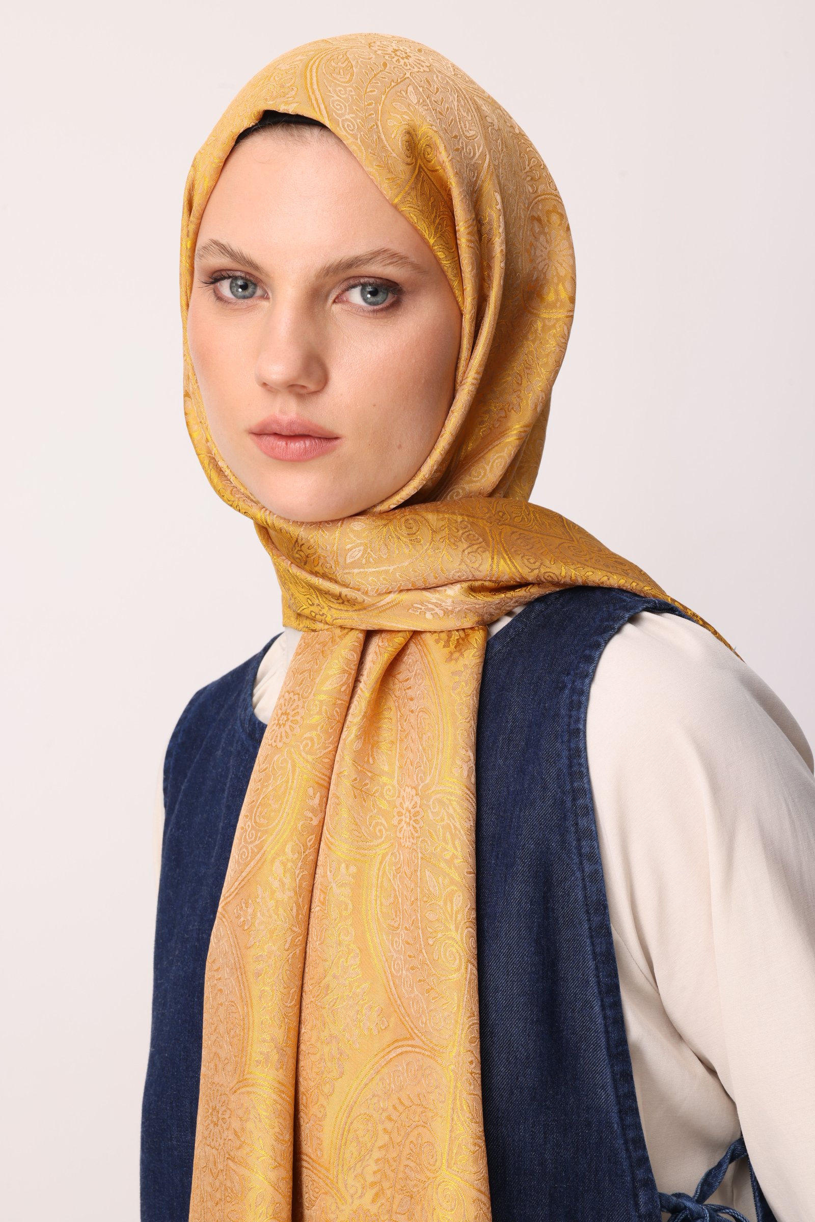 Shline Line Viscose Shawl - Mink-Mustard