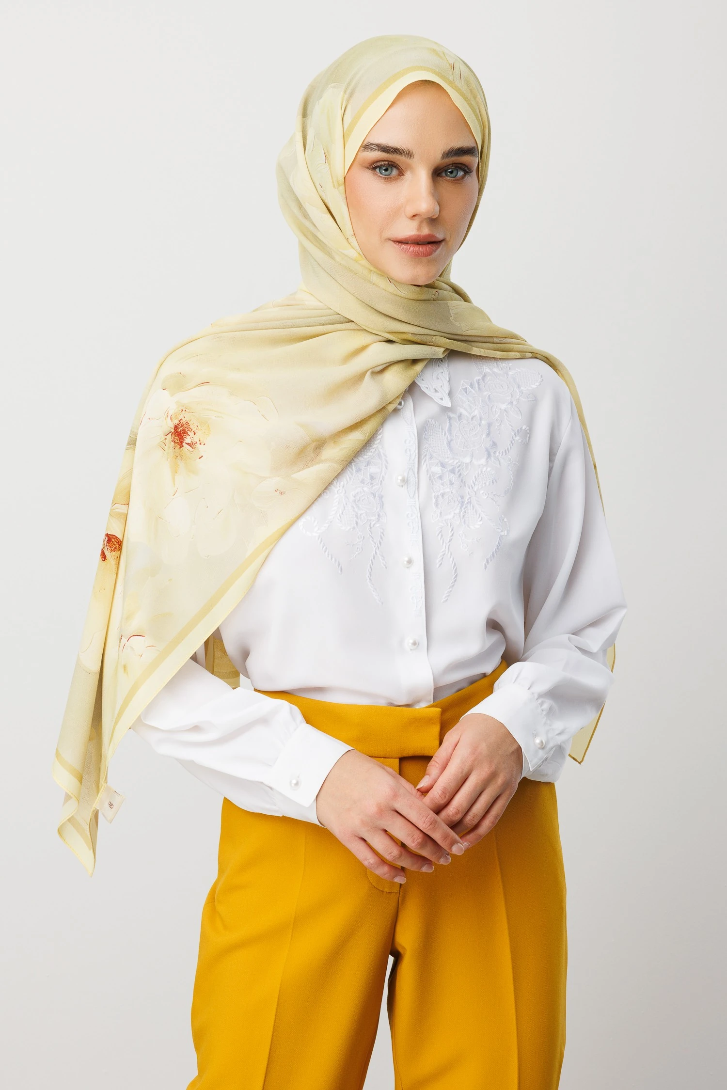 Rose Desen Hebei İpek Şal - Kayısı