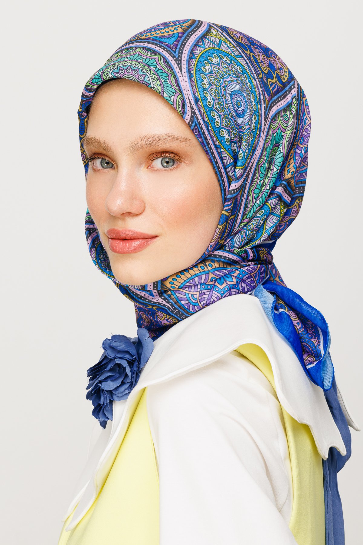Ethnic Pattern Digital Soft Scarf - Sax Blue