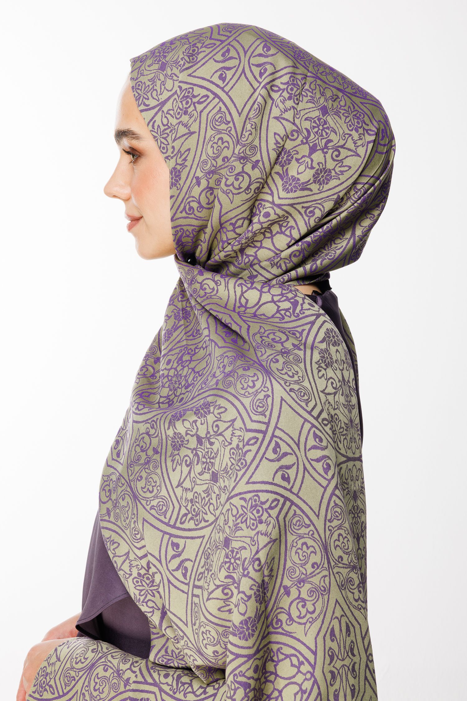 Marrakech Double Sided Shawl - Olive-Purple