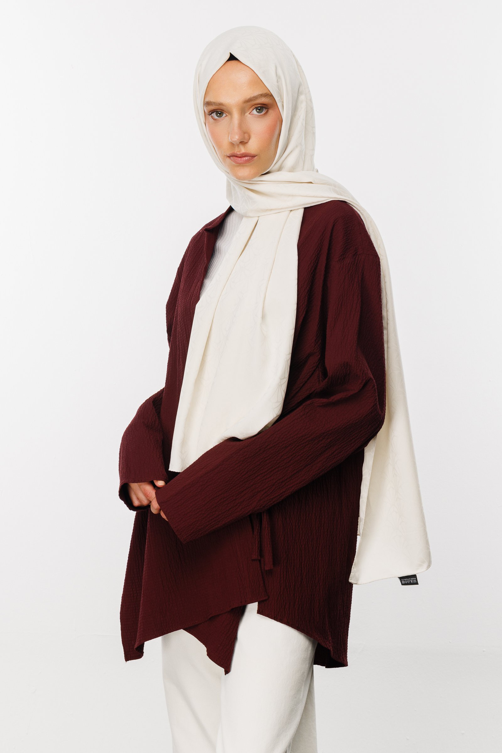 Lotus Pattern Silk Jacquard Shawl - Pearl
