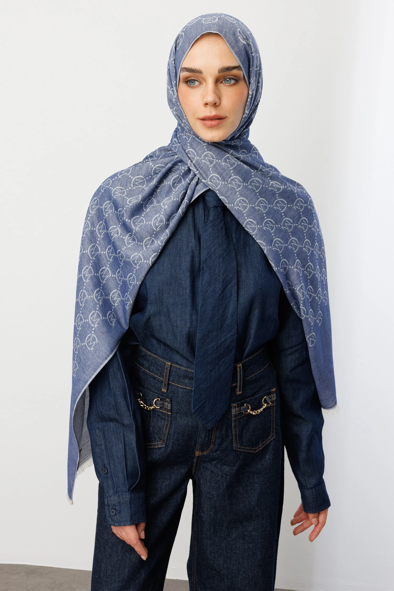 Yün İpek Şal - Mavi