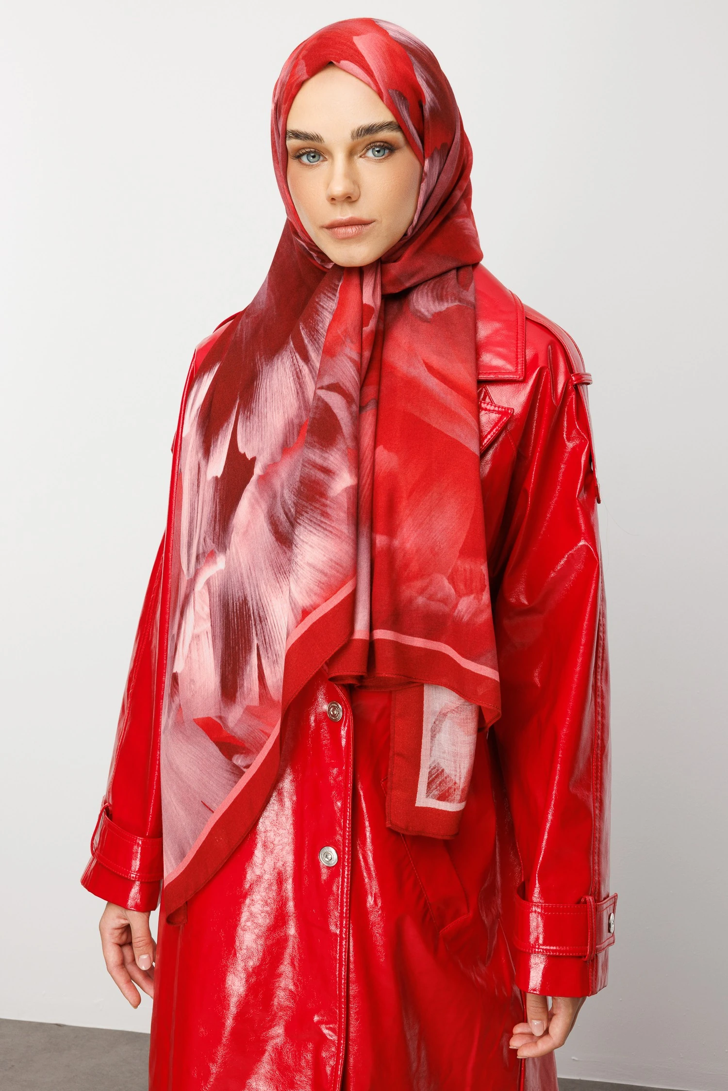 Fleur Desen Rami Şal - Burgundy