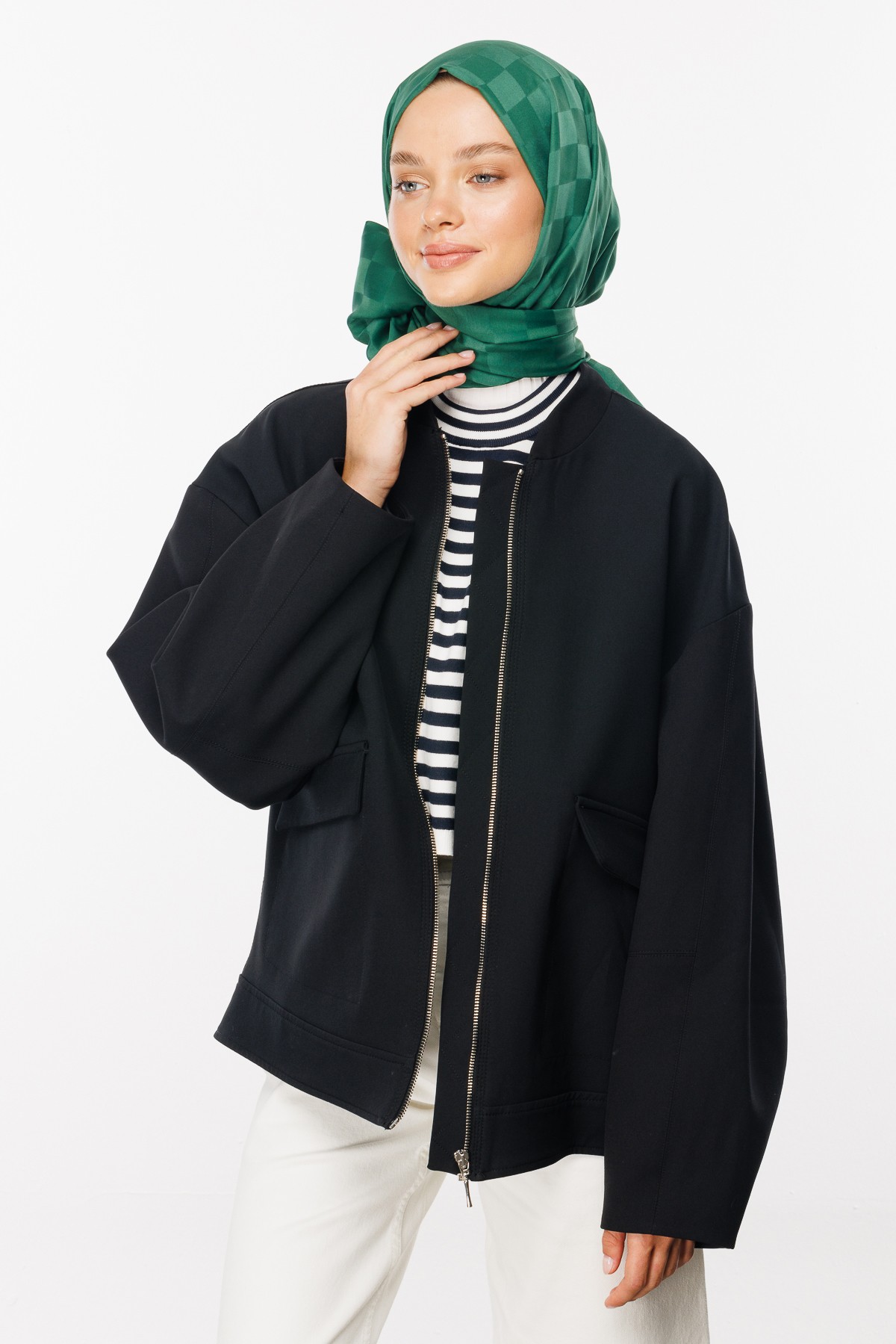 Checkers Pattern Silk Jacquard Shawl - Jade