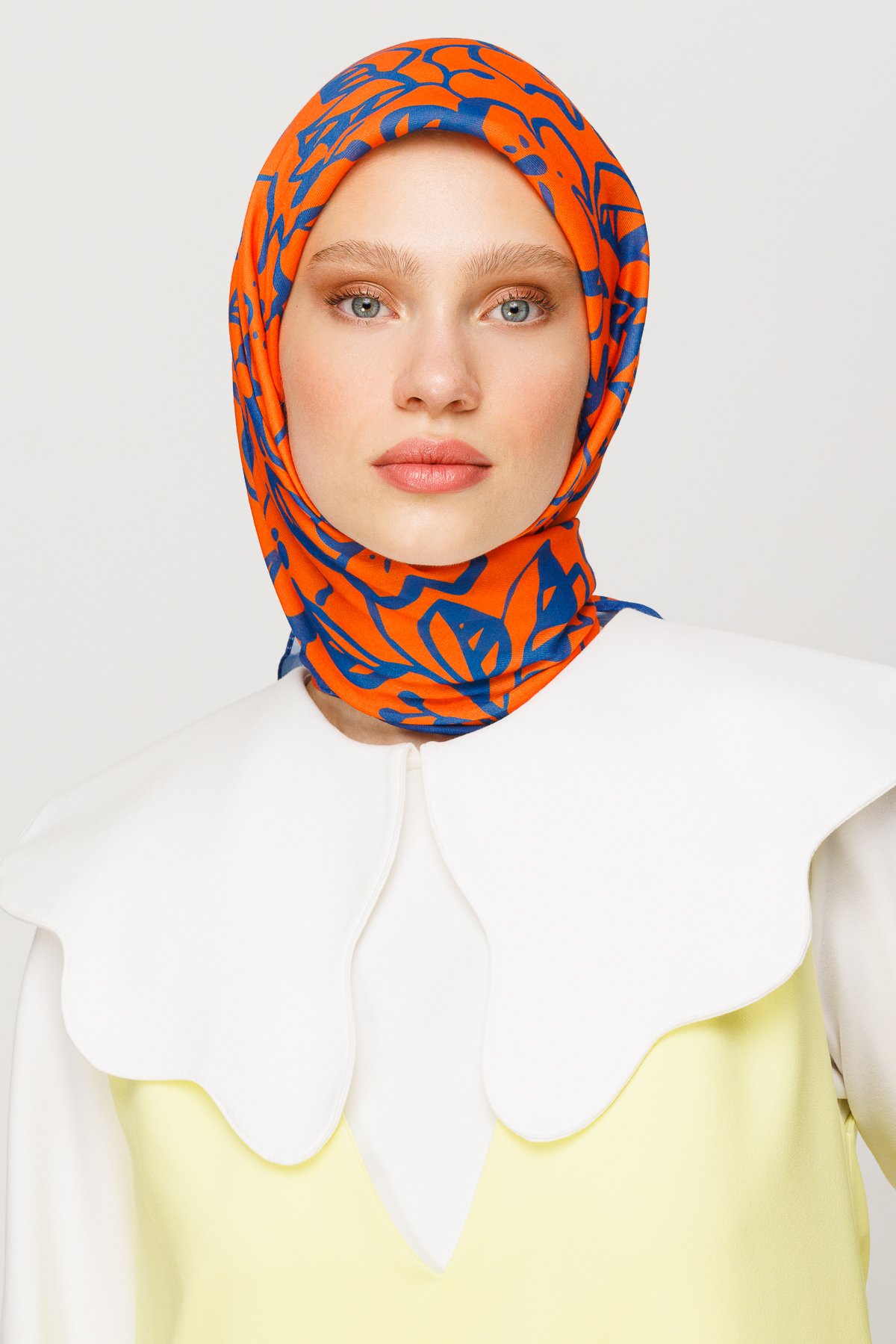 Floral Desen Dijital Soft Eşarp - Turuncu