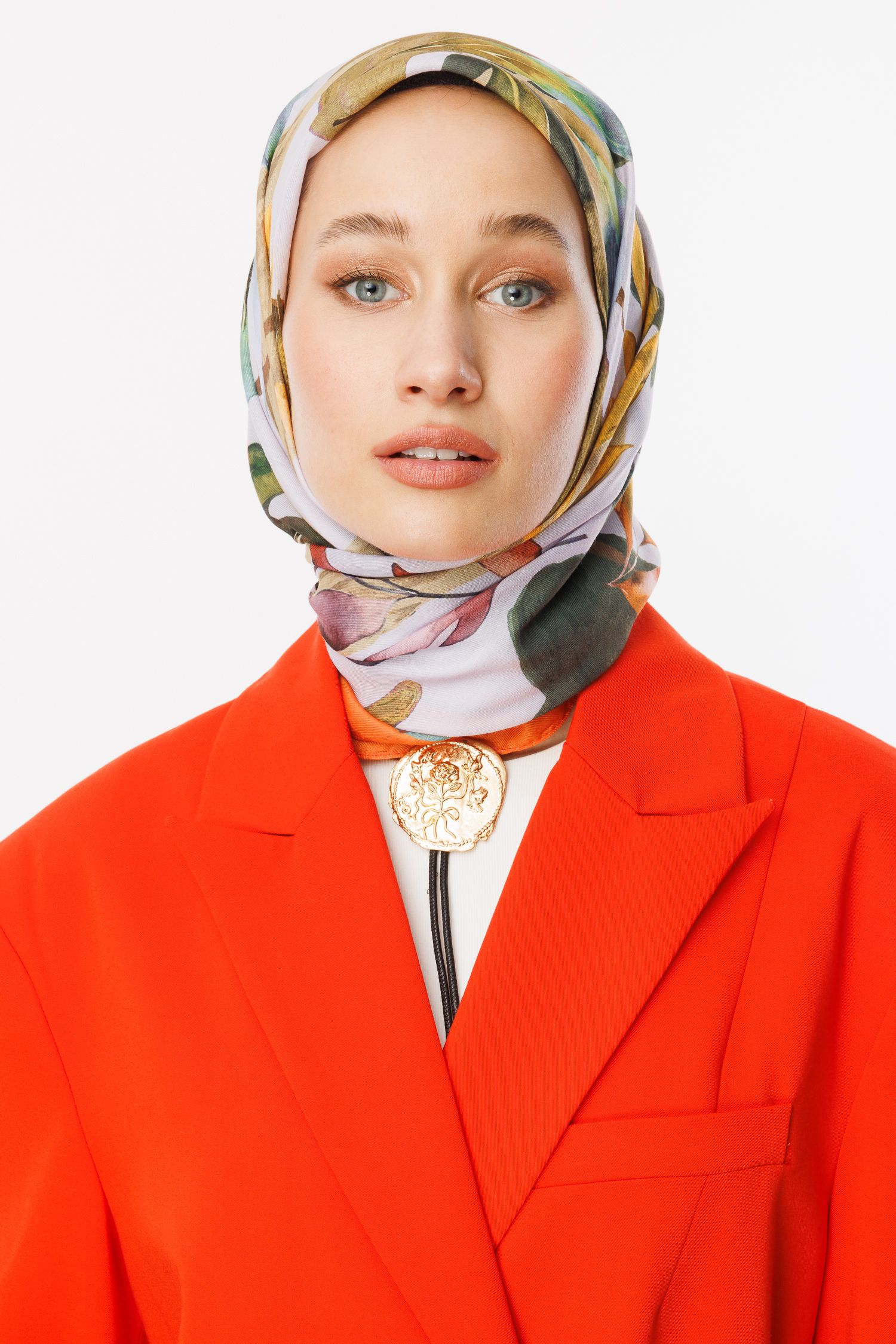 Lorya Pattern Cotton Scarf - Turuncu