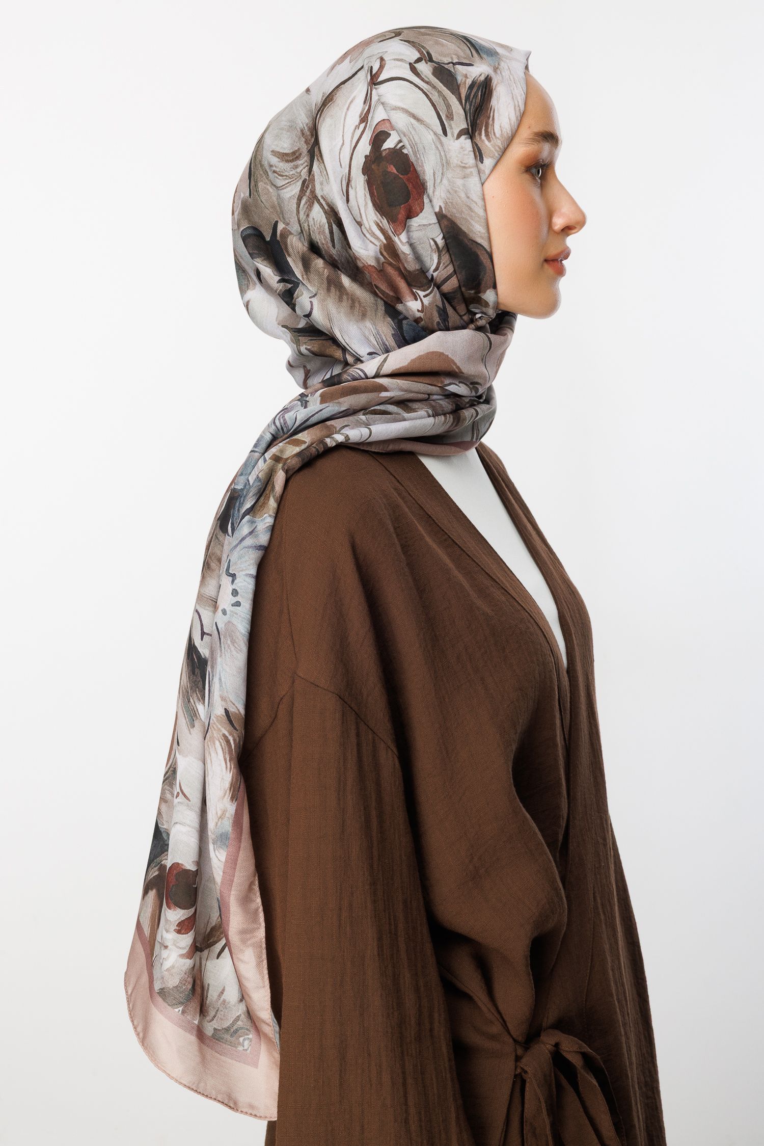 Patterned Cotton Shawl - Mink
