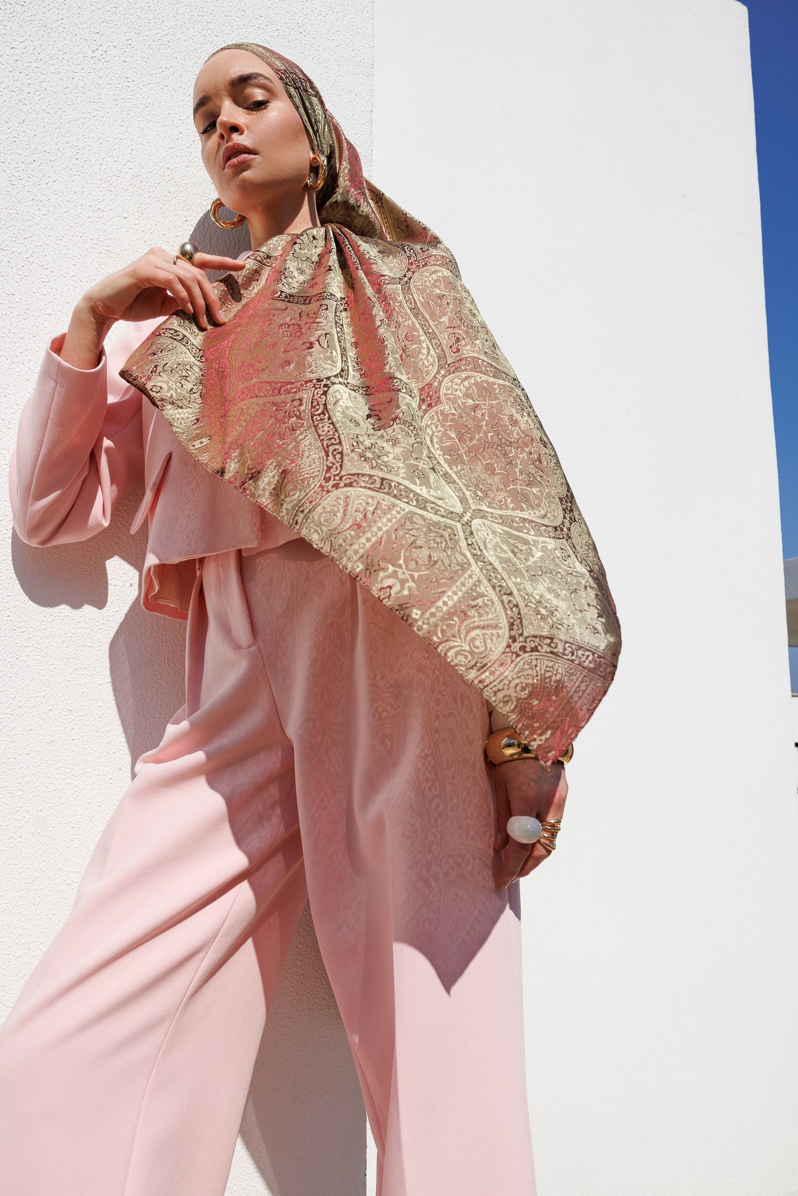 Shline Line Viscose Shawl - Elderberry-Salmon