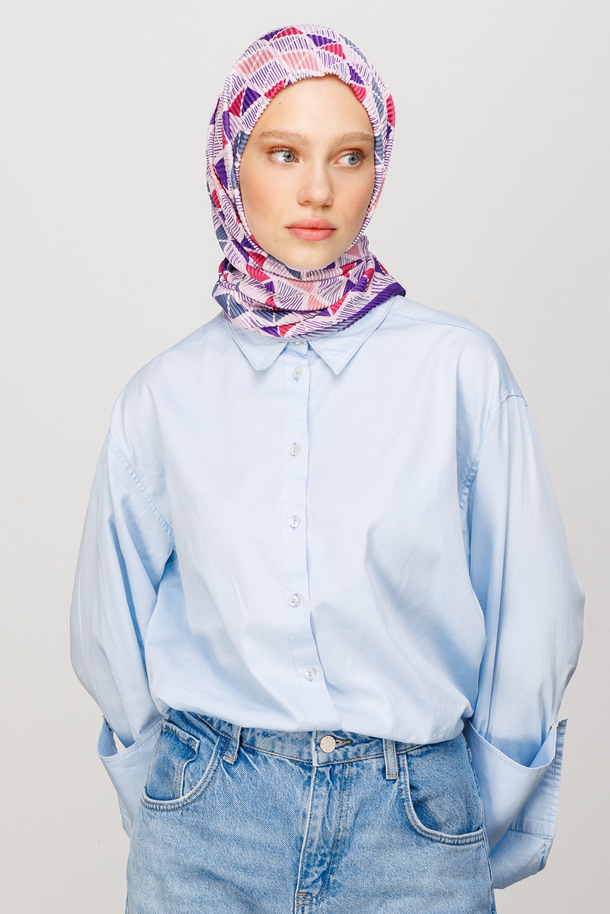 Prism Pattern Pleated Scarf - Lavender