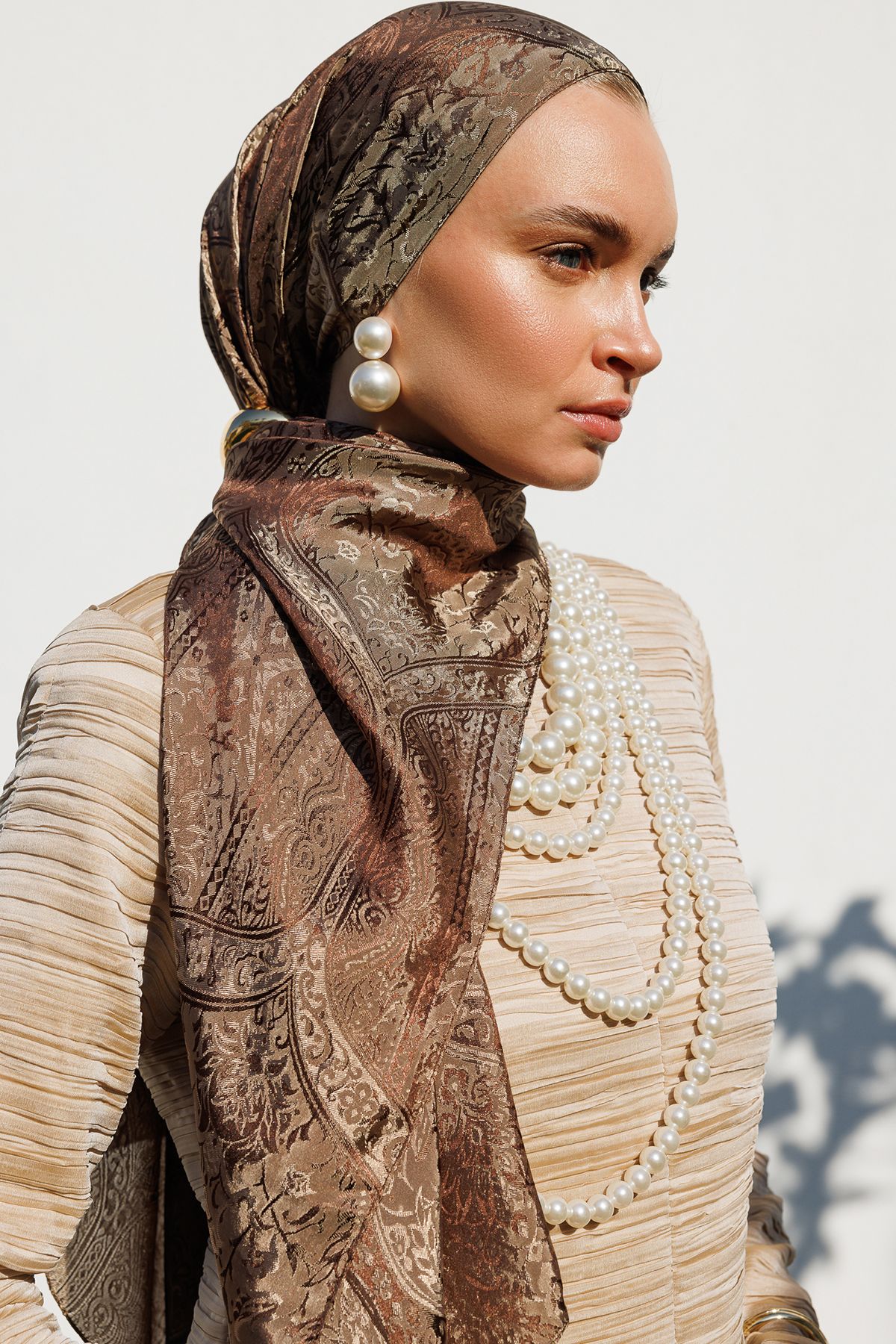 Shline Line Viscose Shawl - Bitter Coffee-Beige