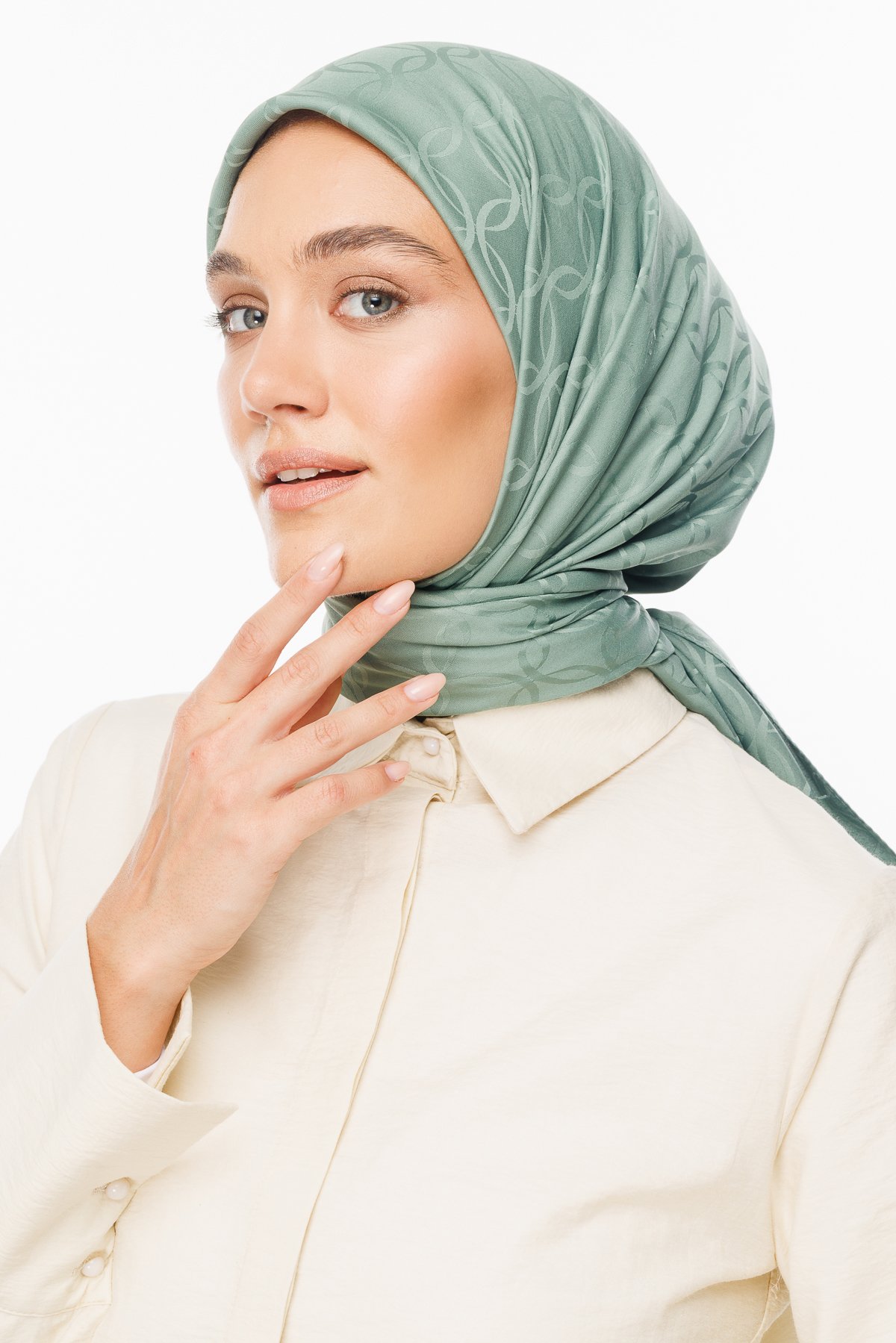 London Pattern Silky Jacquard Scarf - Mold Green