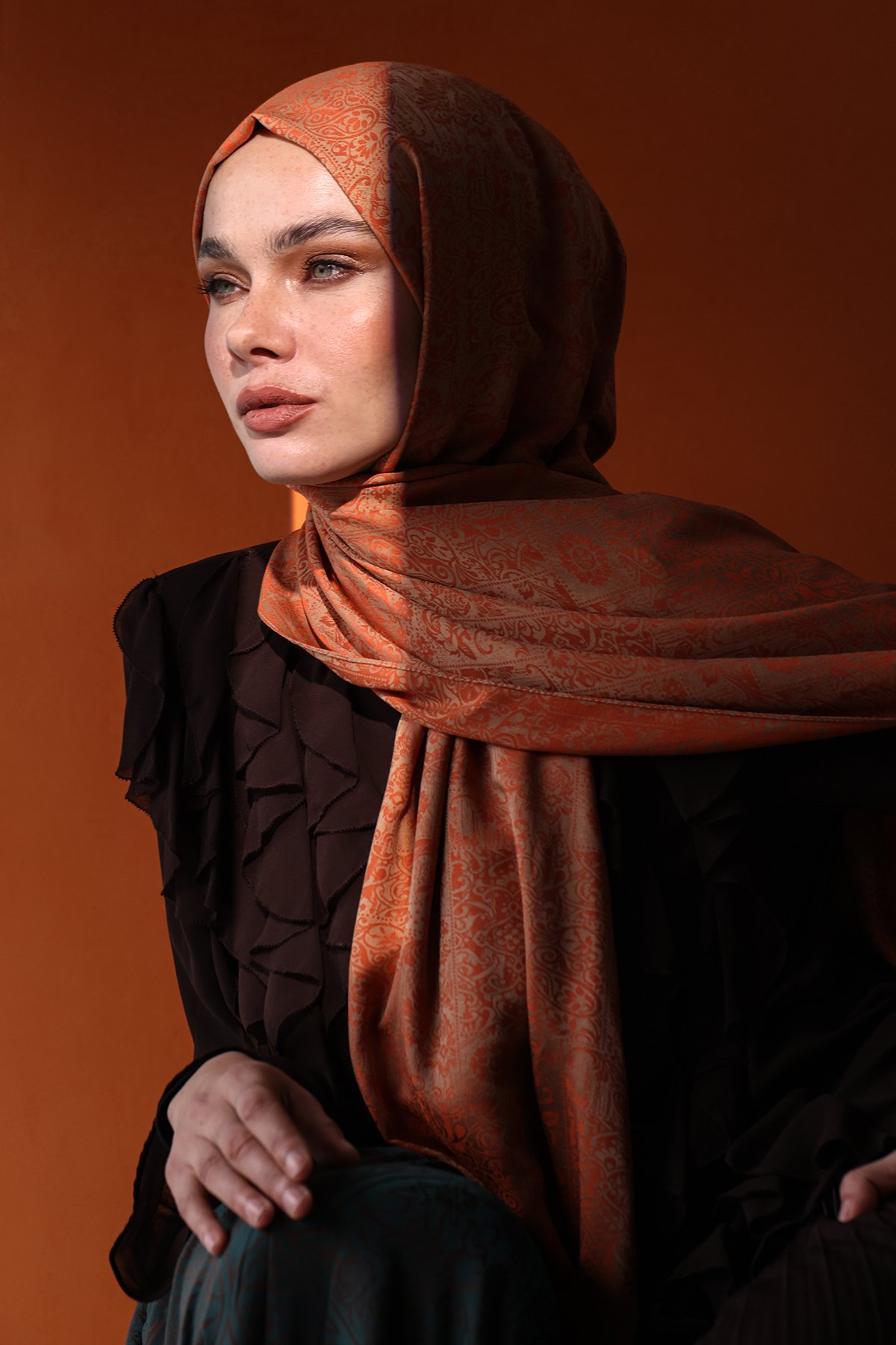 Henna Pattern Double-Sided Shawl - Cinnamon-Beige