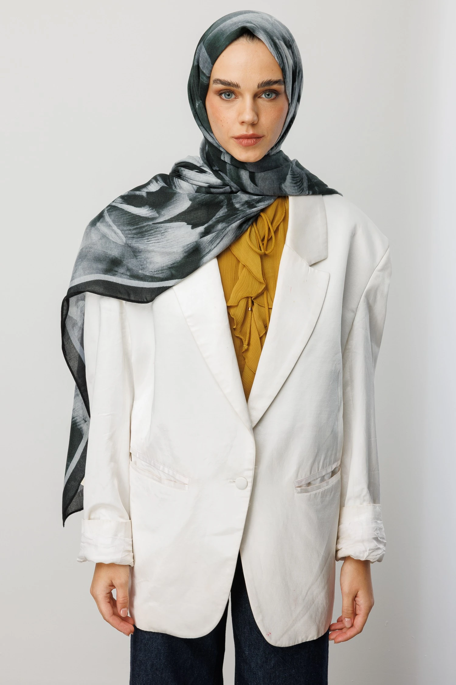 Fleur Desen Rami Şal - Black