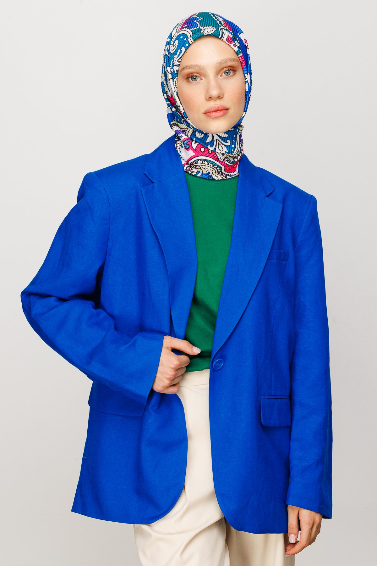 40 Patch Pattern Pleated Scarf - Sax Blue