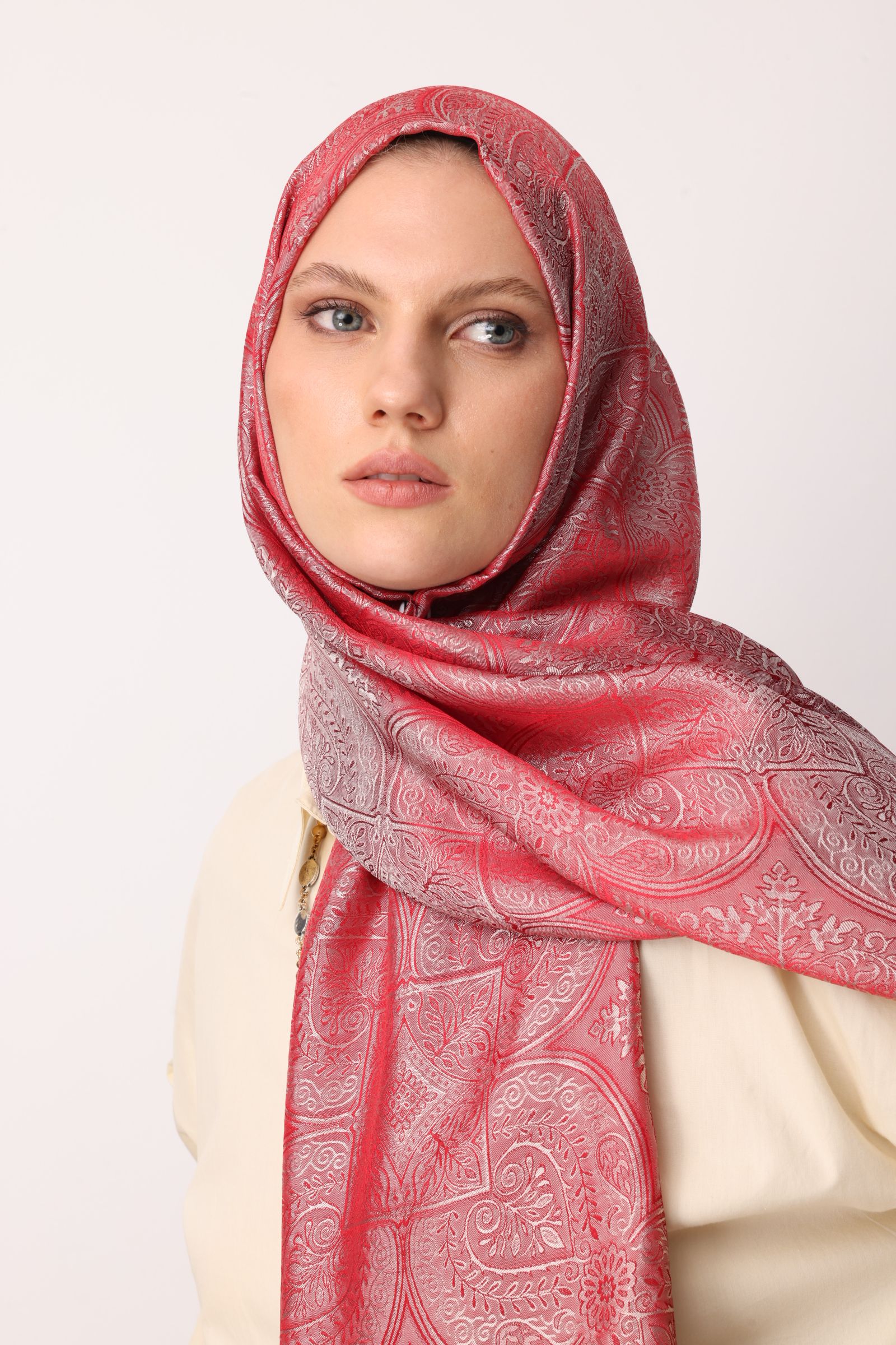 Shline Line Viscose Shawl - Burgundy-Mint Green