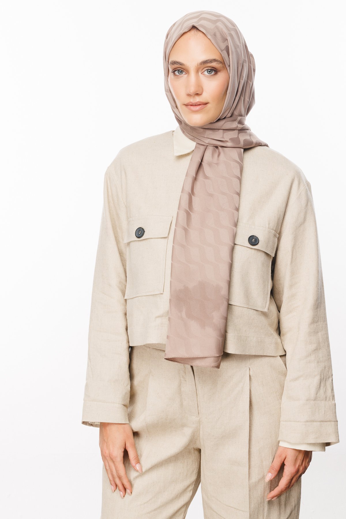 Wave Pattern Silky Jacquard Shawl - Canyon