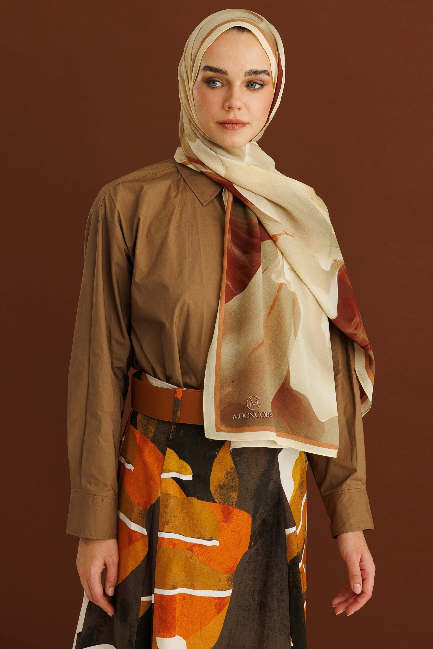 Pure Desen Hebei İpek Şal - Krem