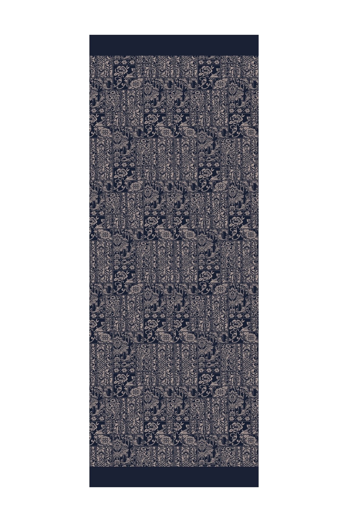 Henna Pattern Double-Sided Shawl - Navy Blue-Beige