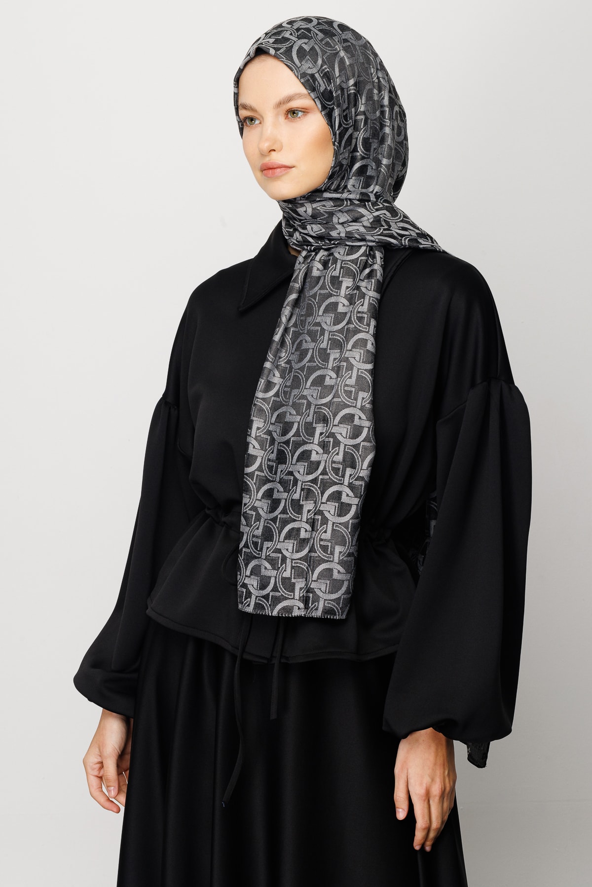 Longar Pattern Shiny Jacquard Shawl - Smoked