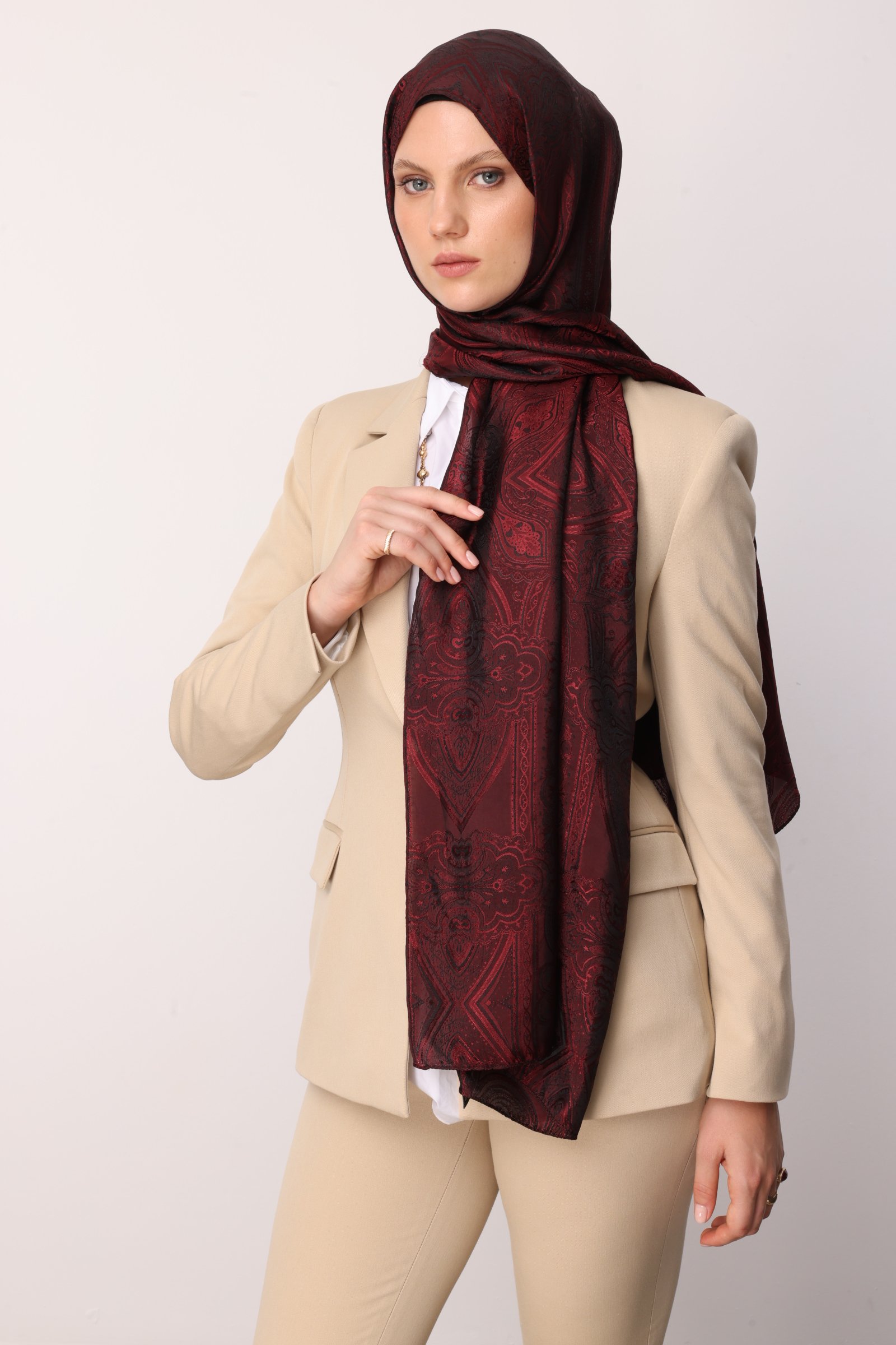 Liva Desen Shine Line Şal - Siyah-Bordo