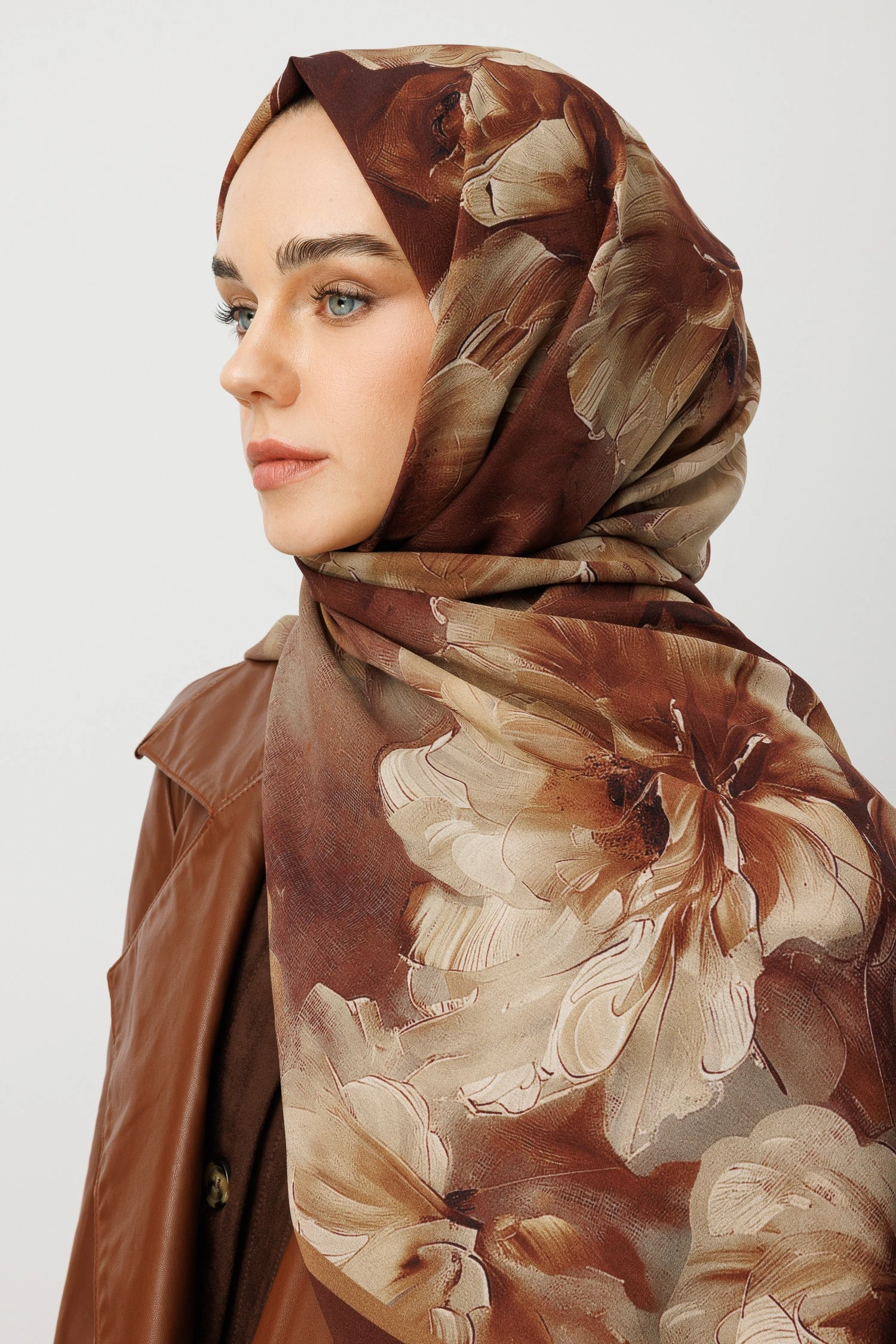 Rose Desen Hebei İpek Şal - Gül Kurusu