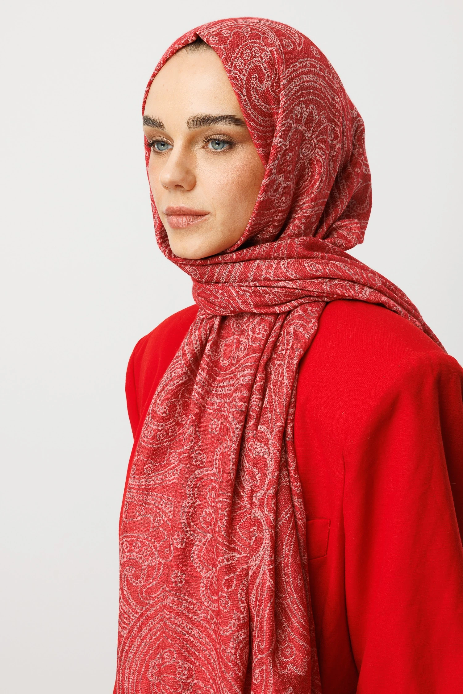 Rumi Desen Yün Kaşmir Şal - Red