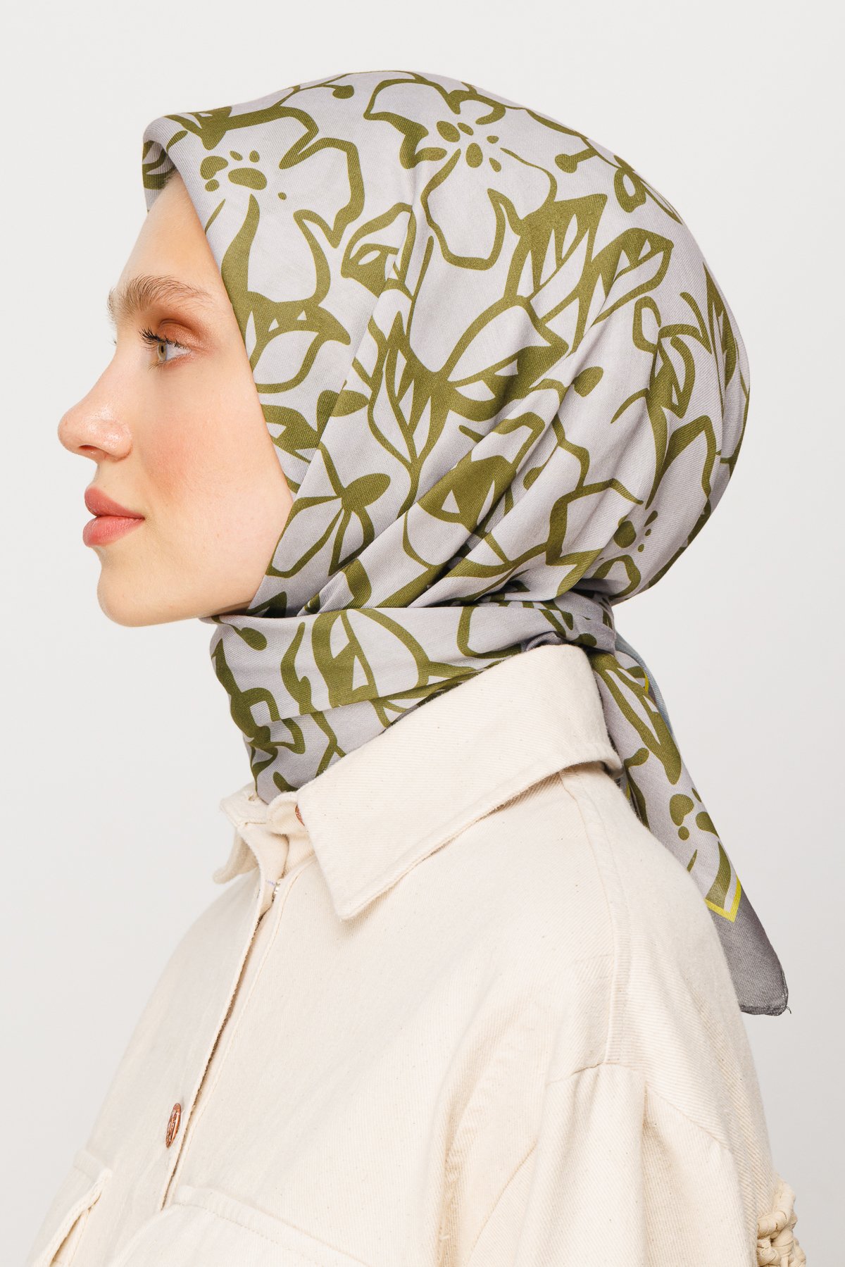Floral Desen Dijital Soft Eşarp - Oliv Yeşili