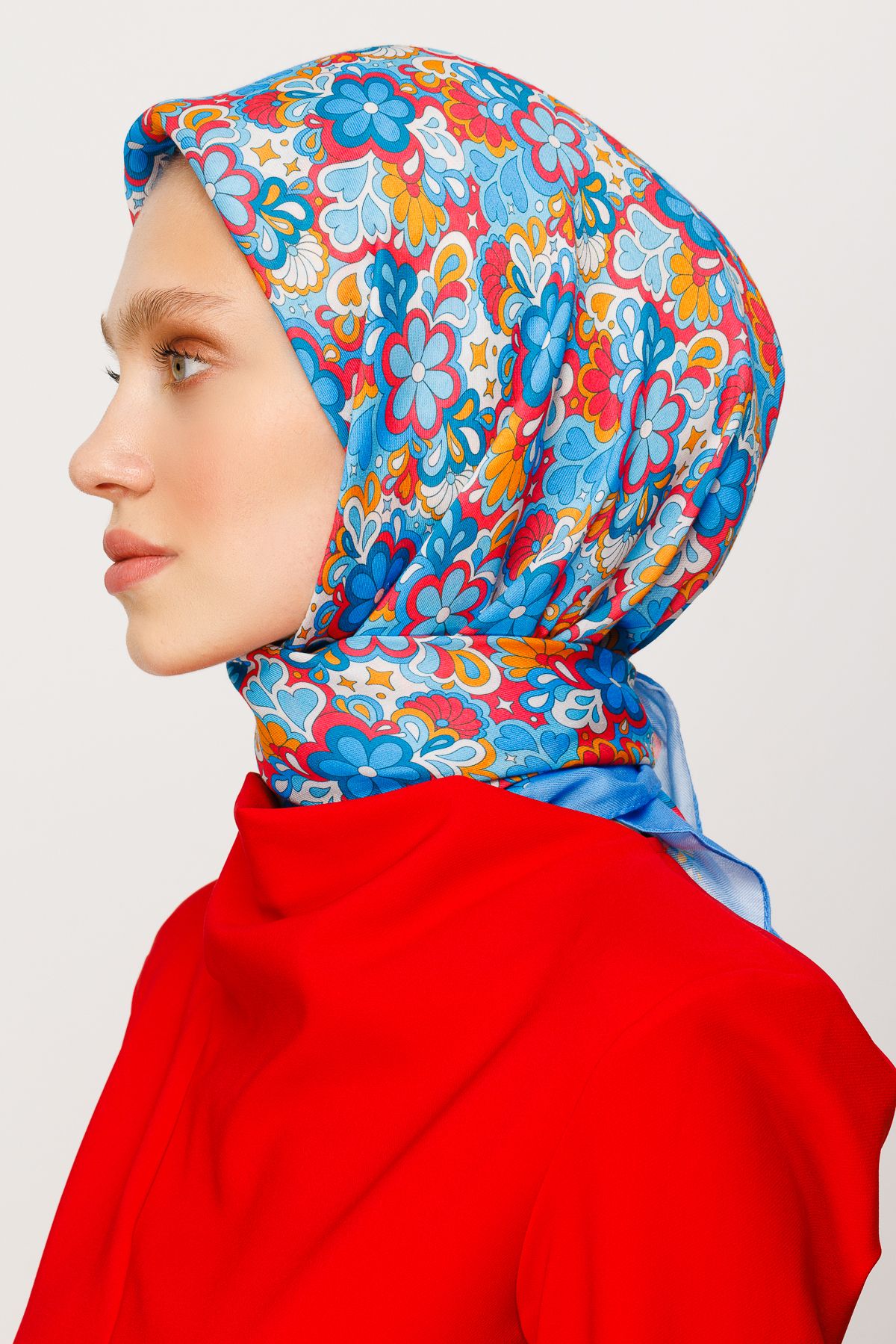 Daisy Pattern Digital Soft Scarf - İndigo