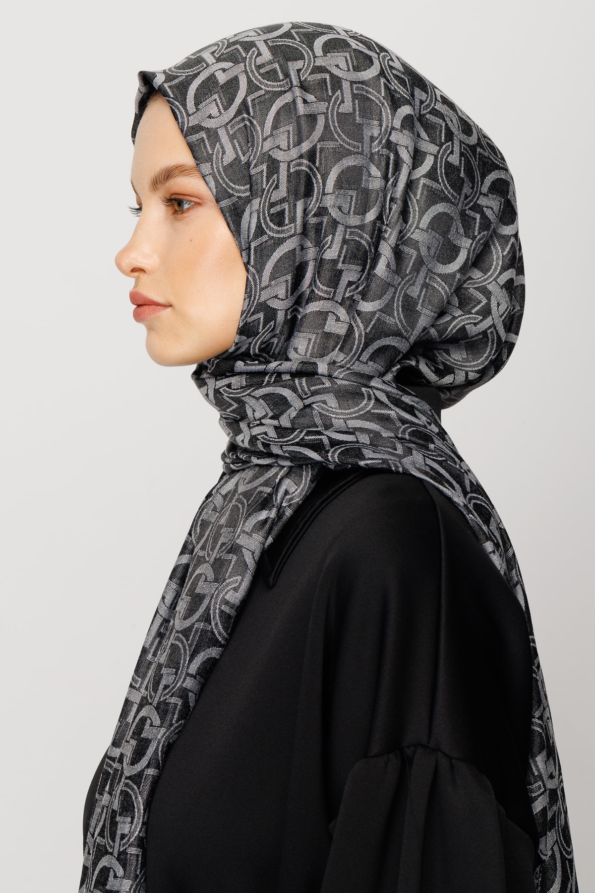 Longar Pattern Shiny Jacquard Shawl - Smoked