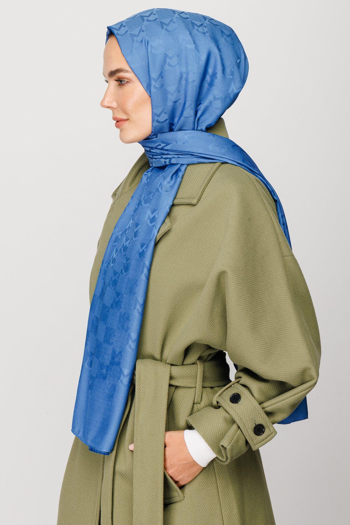 MC Pattern Jacquard Shawl - İndigo