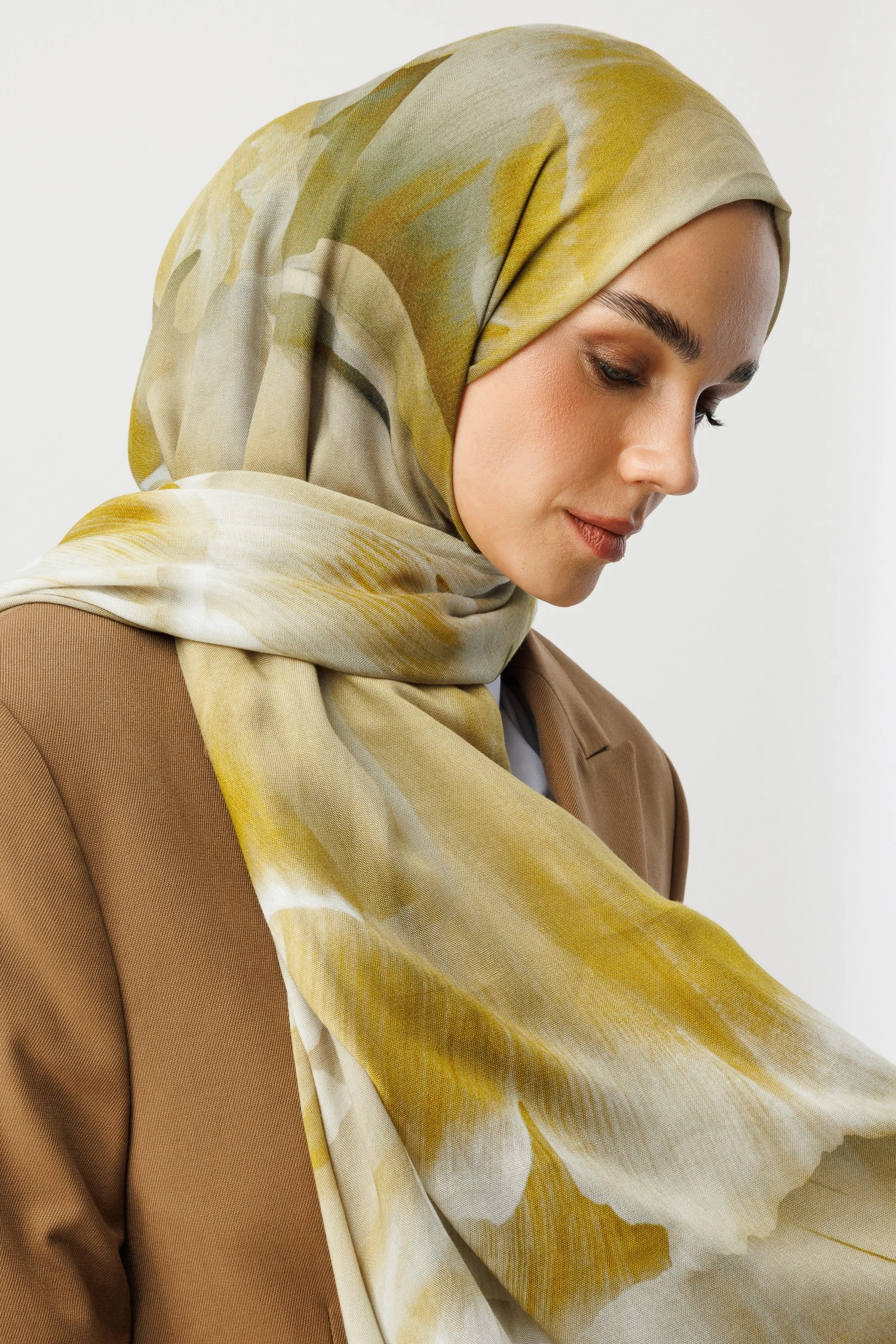 Fleur Desen Rami Şal - Oliv Yeşili