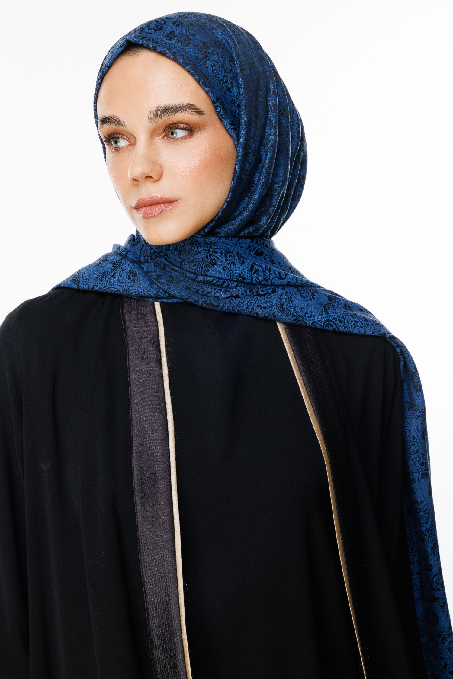 Henna Pattern Double-Sided Shawl - Black-Indigo