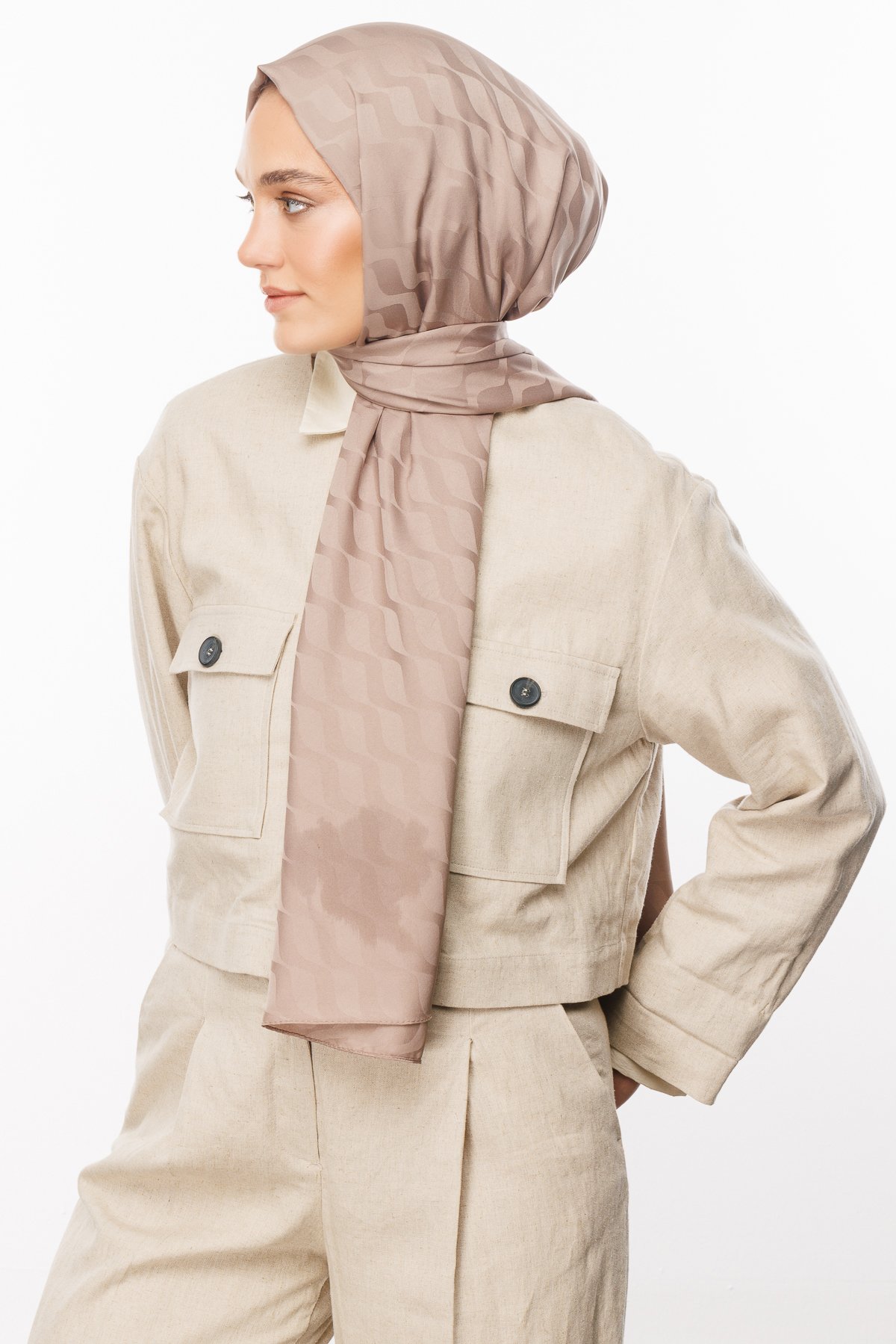 Wave Pattern Silky Jacquard Shawl - Canyon