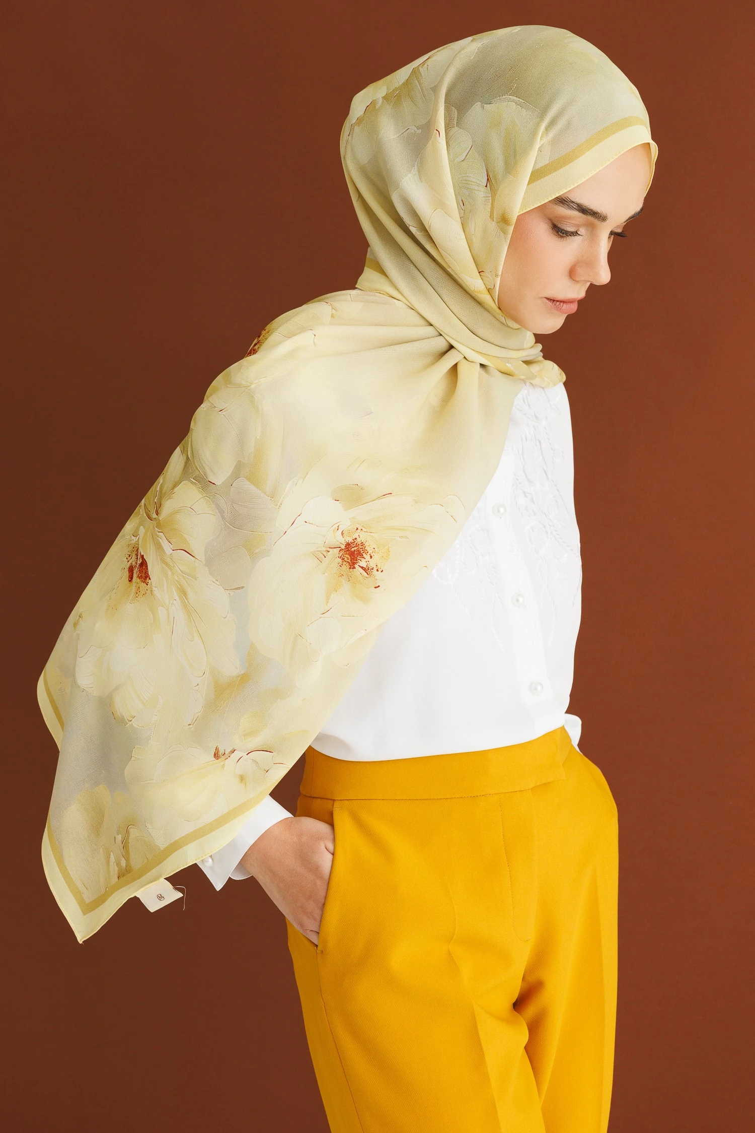 Rose Desen Hebei İpek Şal - Kayısı