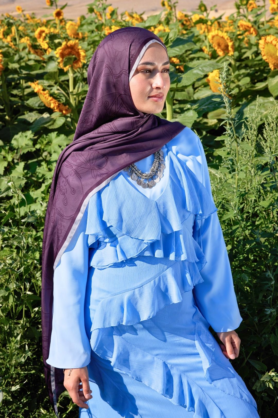 Yekta Desen Sakura İpek Şal - Burgundy