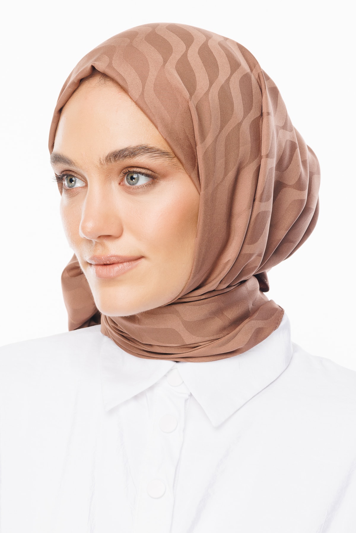 Wave-Pattern Silky Jacquard Shawl - Waterside