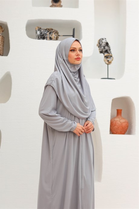 Kadın Gümüş Tek Parça Fermuarlı Pratik Namaz Elbisesi