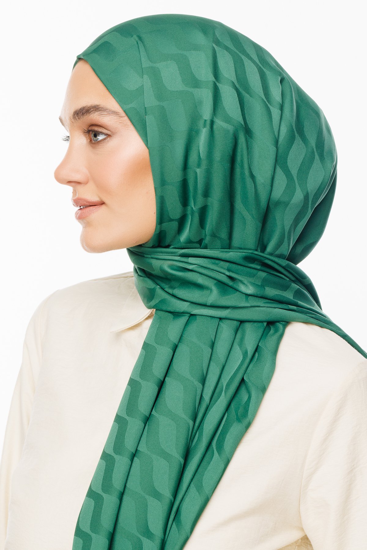 Wave Pattern Silky Jacquard Shawl - Jade