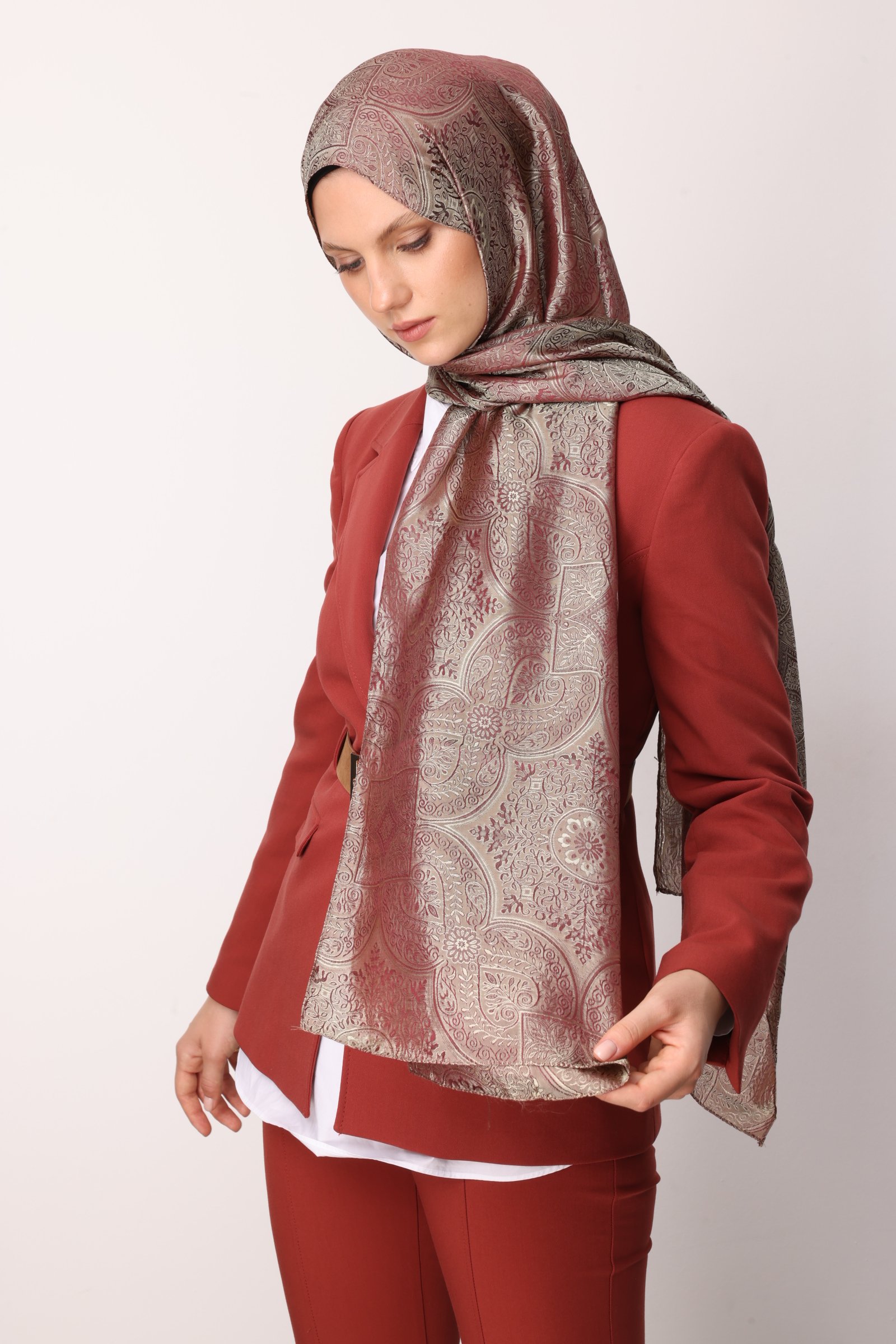 Shline Line Viscose Shawl - Elderberry-Salmon