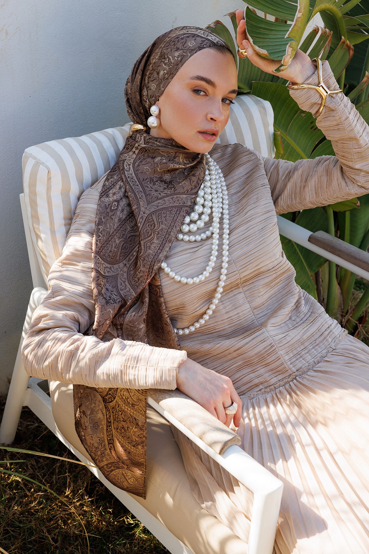 Shline Line Viscose Shawl - Bitter Coffee-Beige