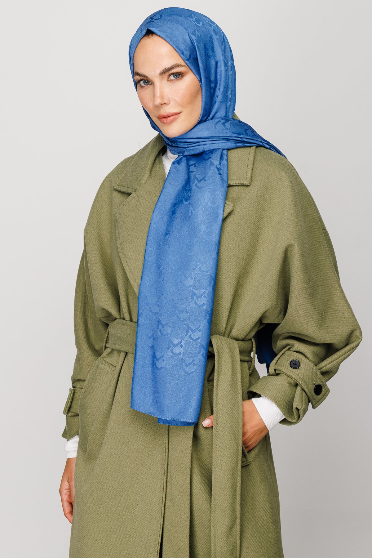 MC Pattern Jacquard Shawl - İndigo