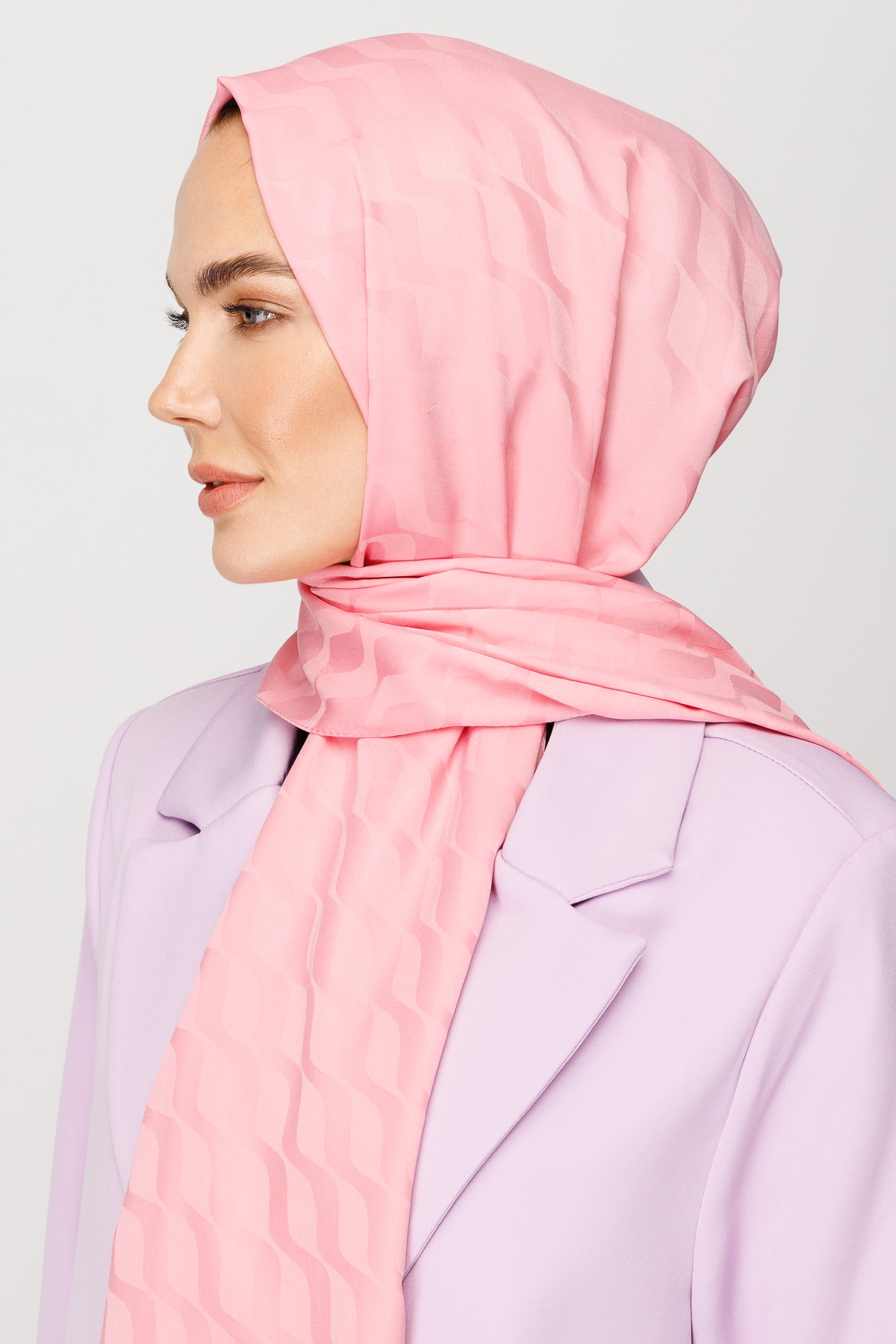 Dalga Desen İpeksi Jakar Şal - Şeker Pembe