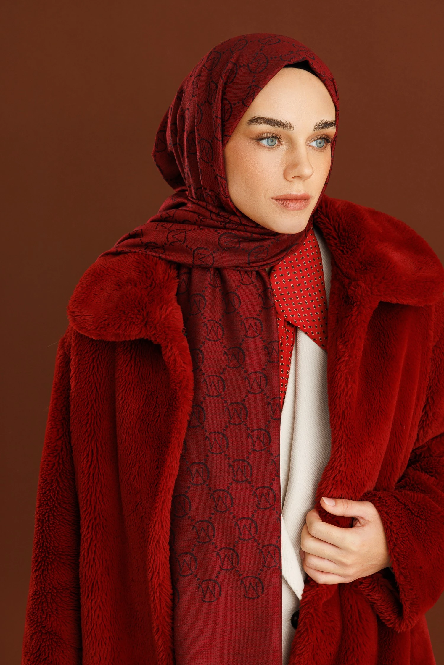 Yün İpek Şal - Bordo