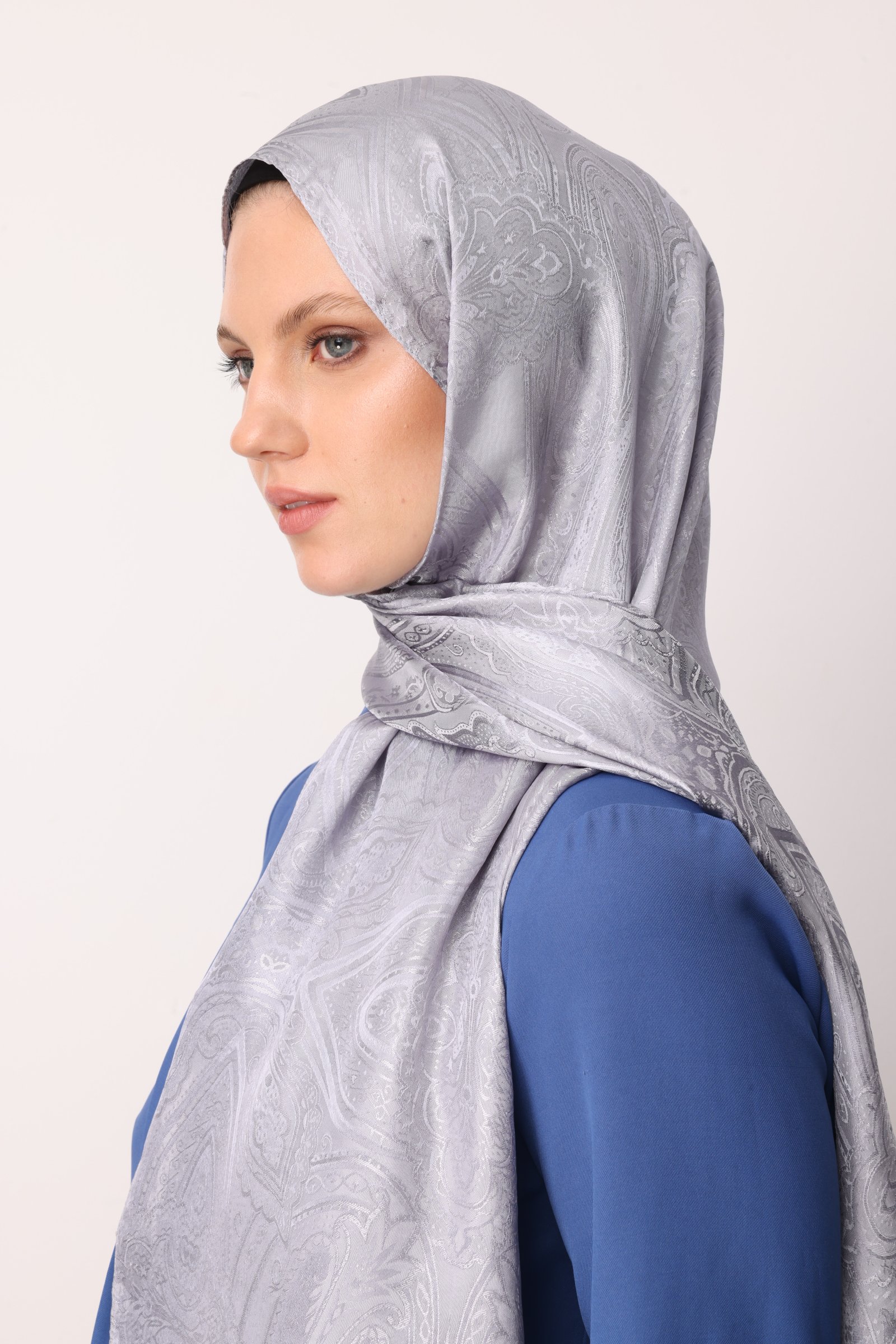 Liva Pattern Shine Line Shawl - Gray-Gray