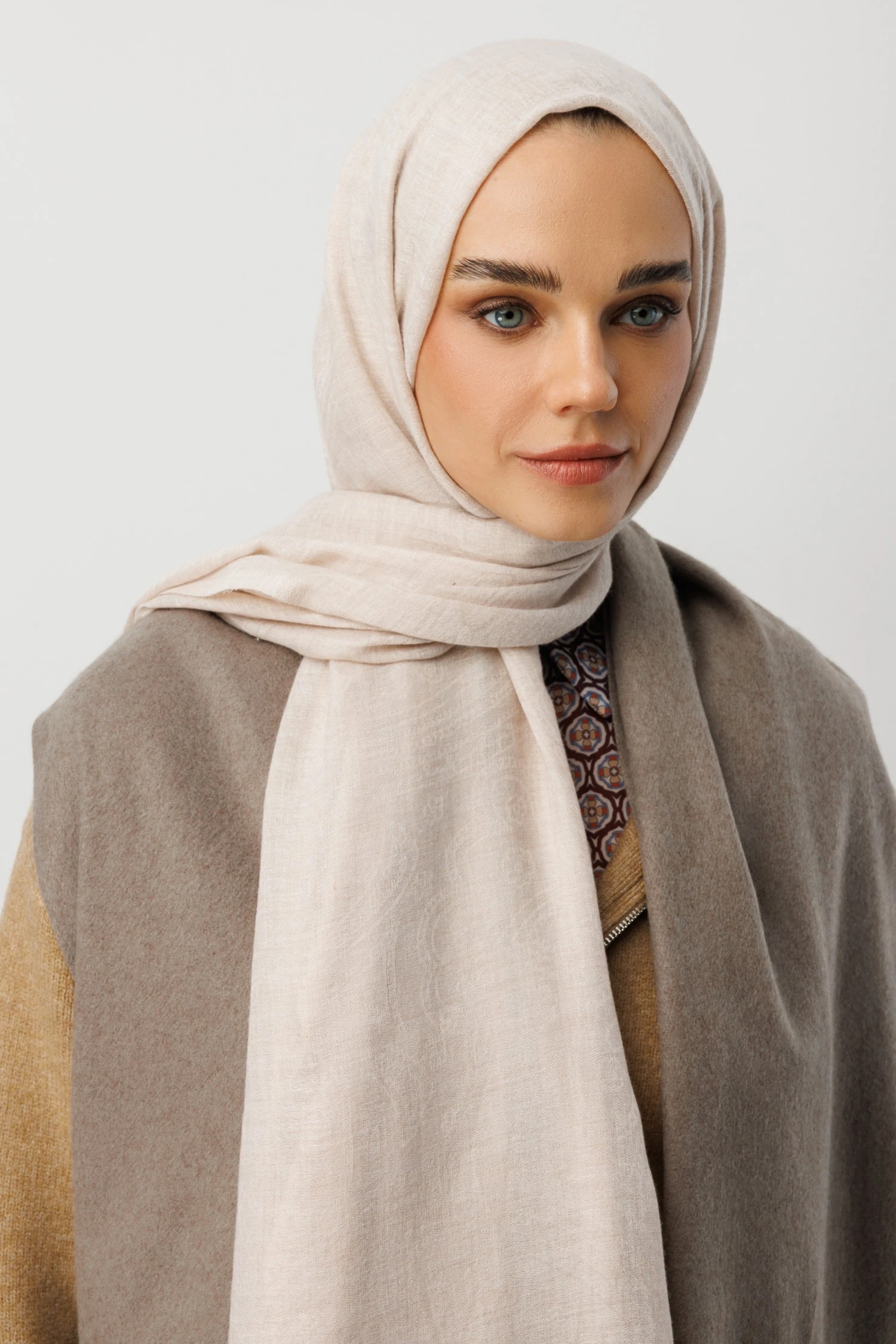 Rumi Desen Yün Kaşmir Şal - Stone Color