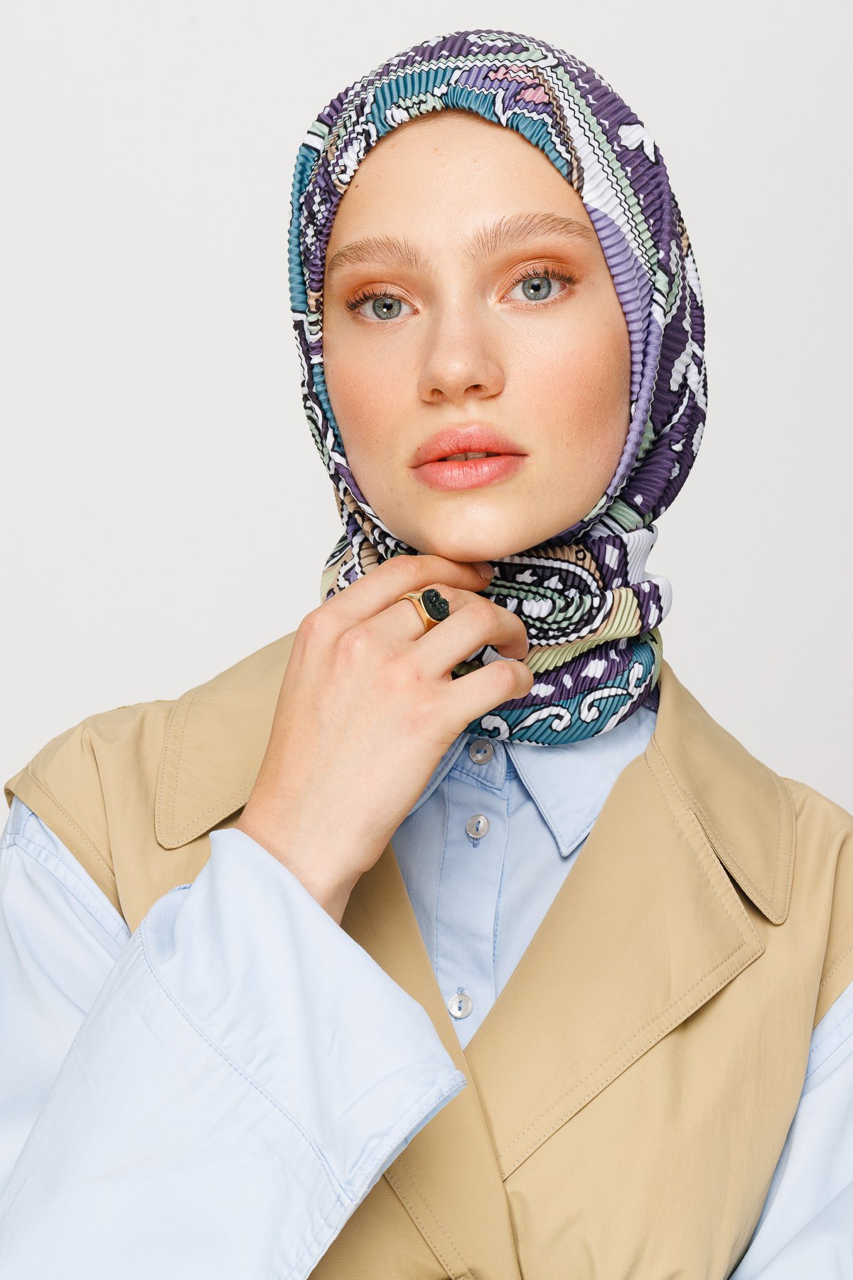 40 Patch Pattern Pleated Scarf - Lilac