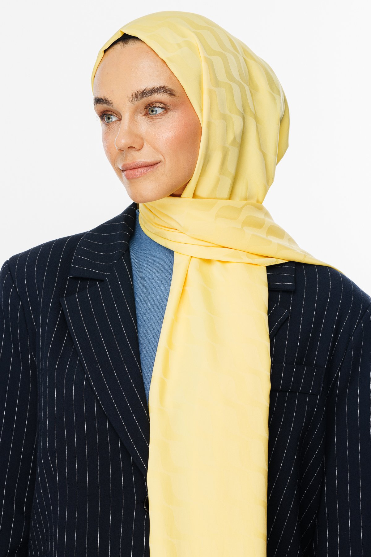 Wave Pattern Silky Jacquard Shawl - Yellow