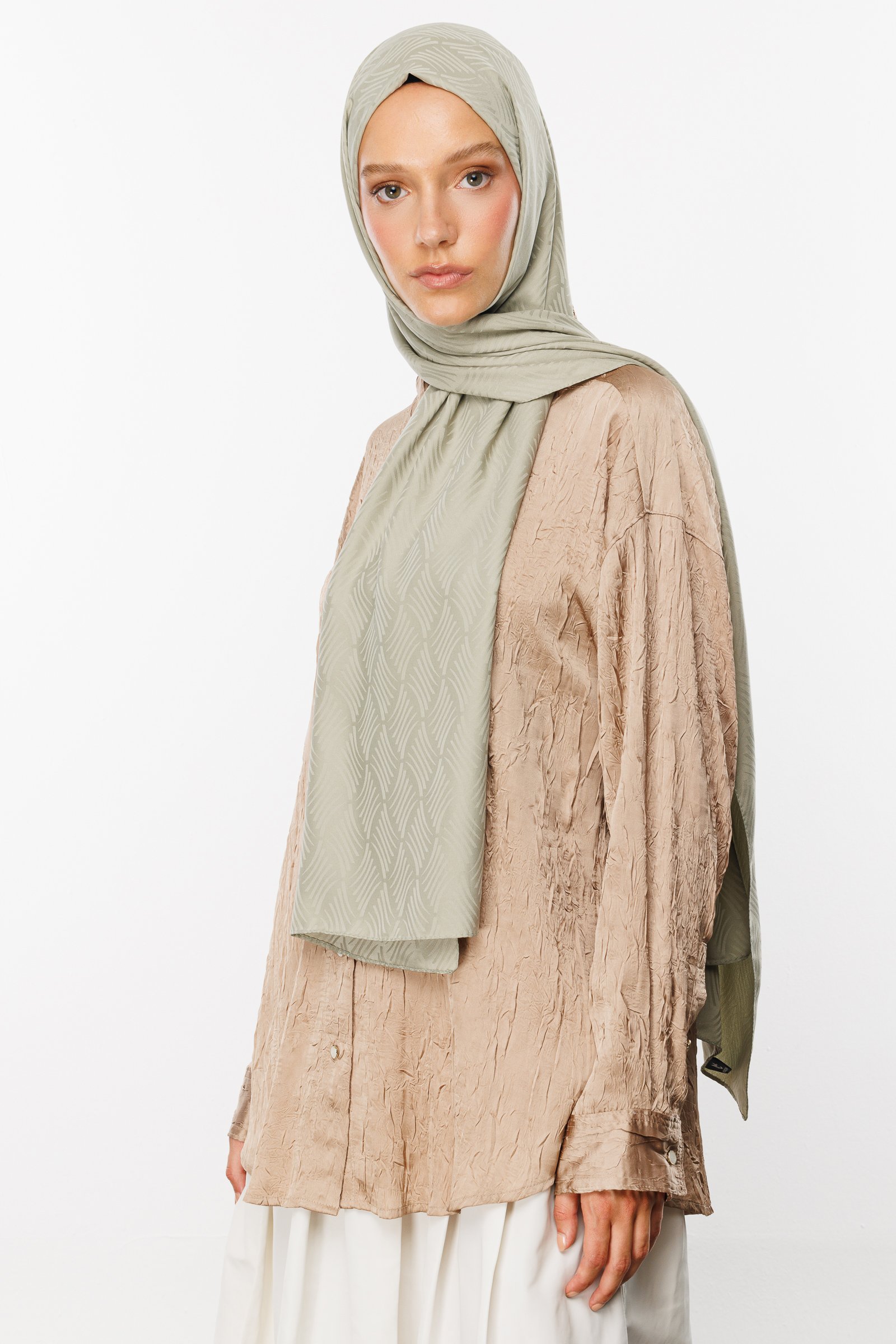 Aura Pattern Silk Jacquard Shawl - Sage